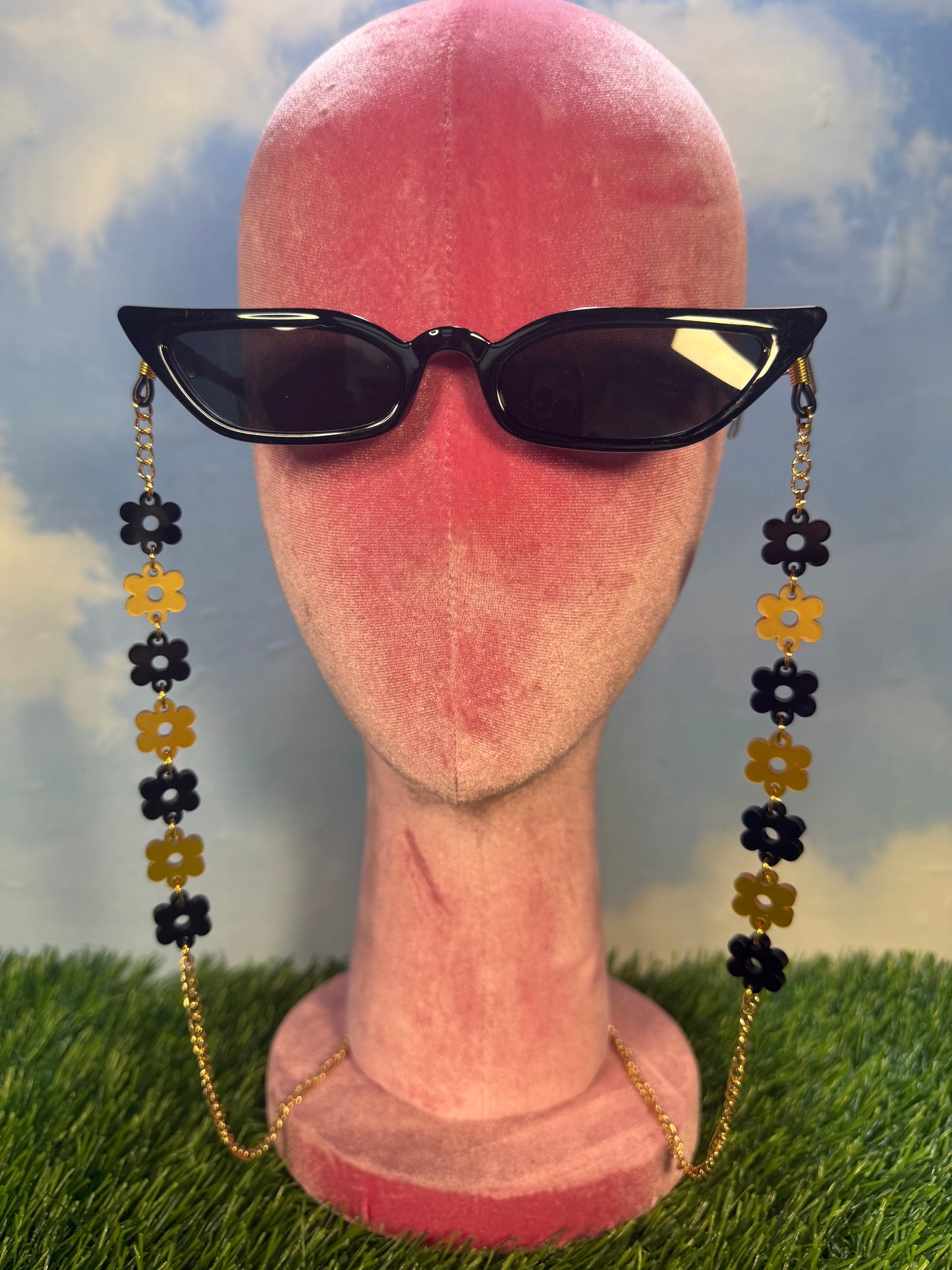 Black and Gold Flower Sunglasses Chain
