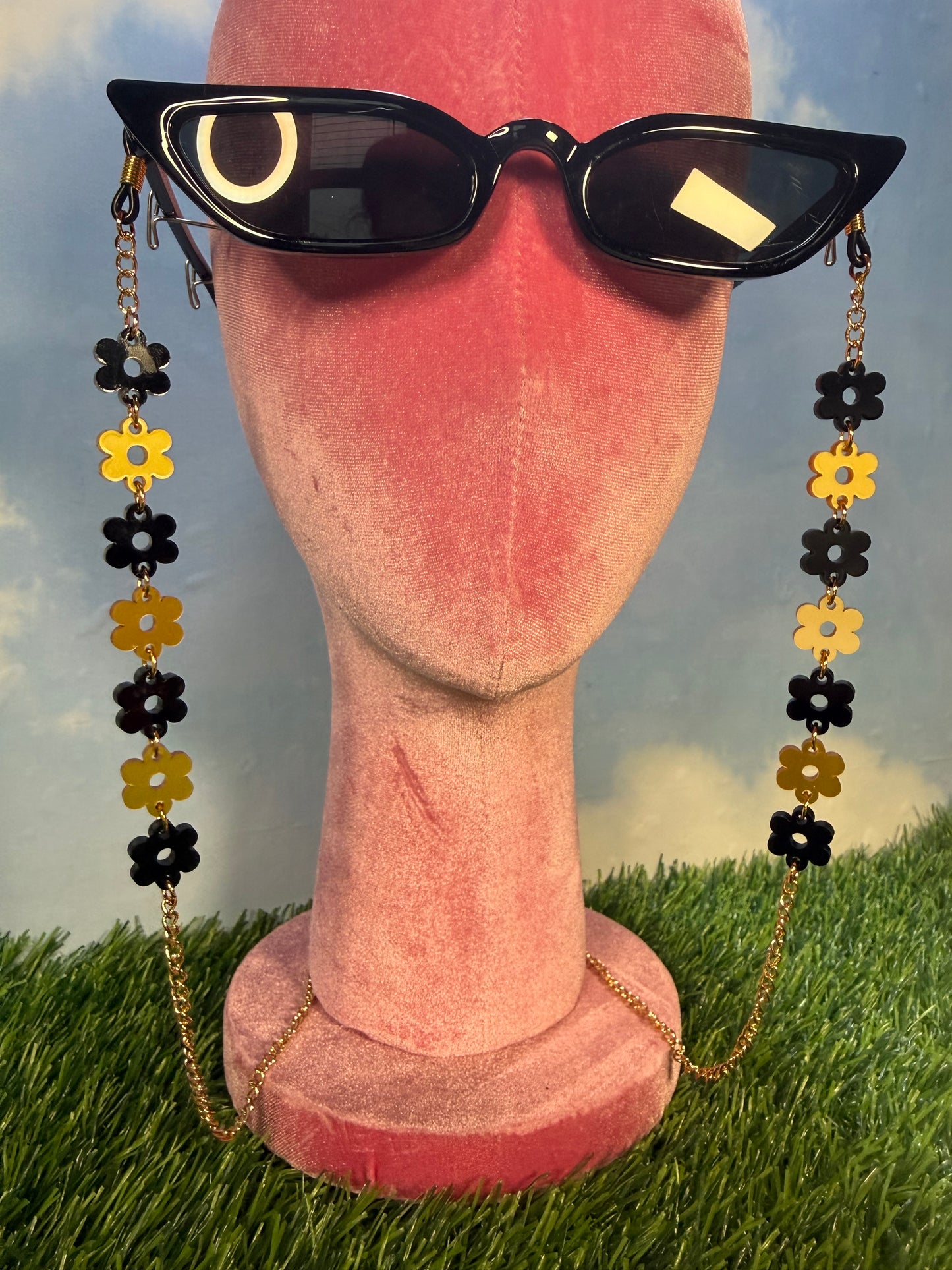Black and Gold Flower Sunglasses Chain