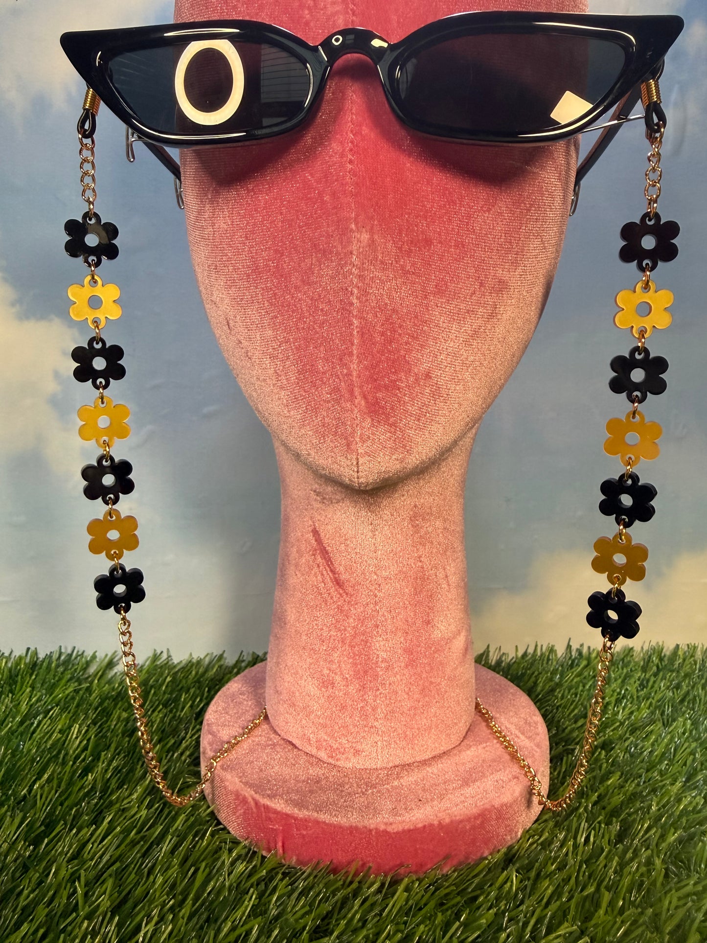 Black and Gold Flower Sunglasses Chain