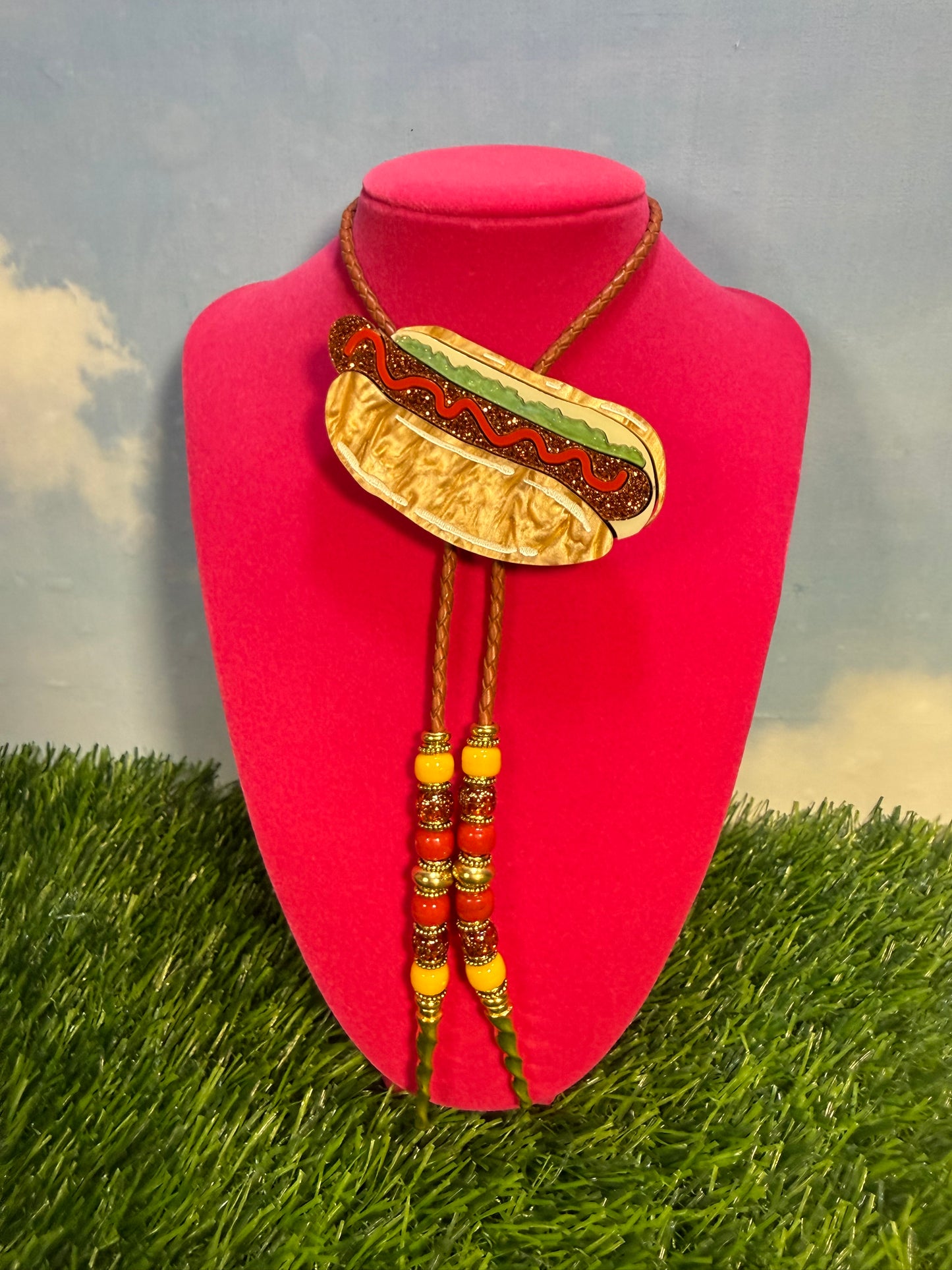 Hot Dog Bolo Tie - Ketchup