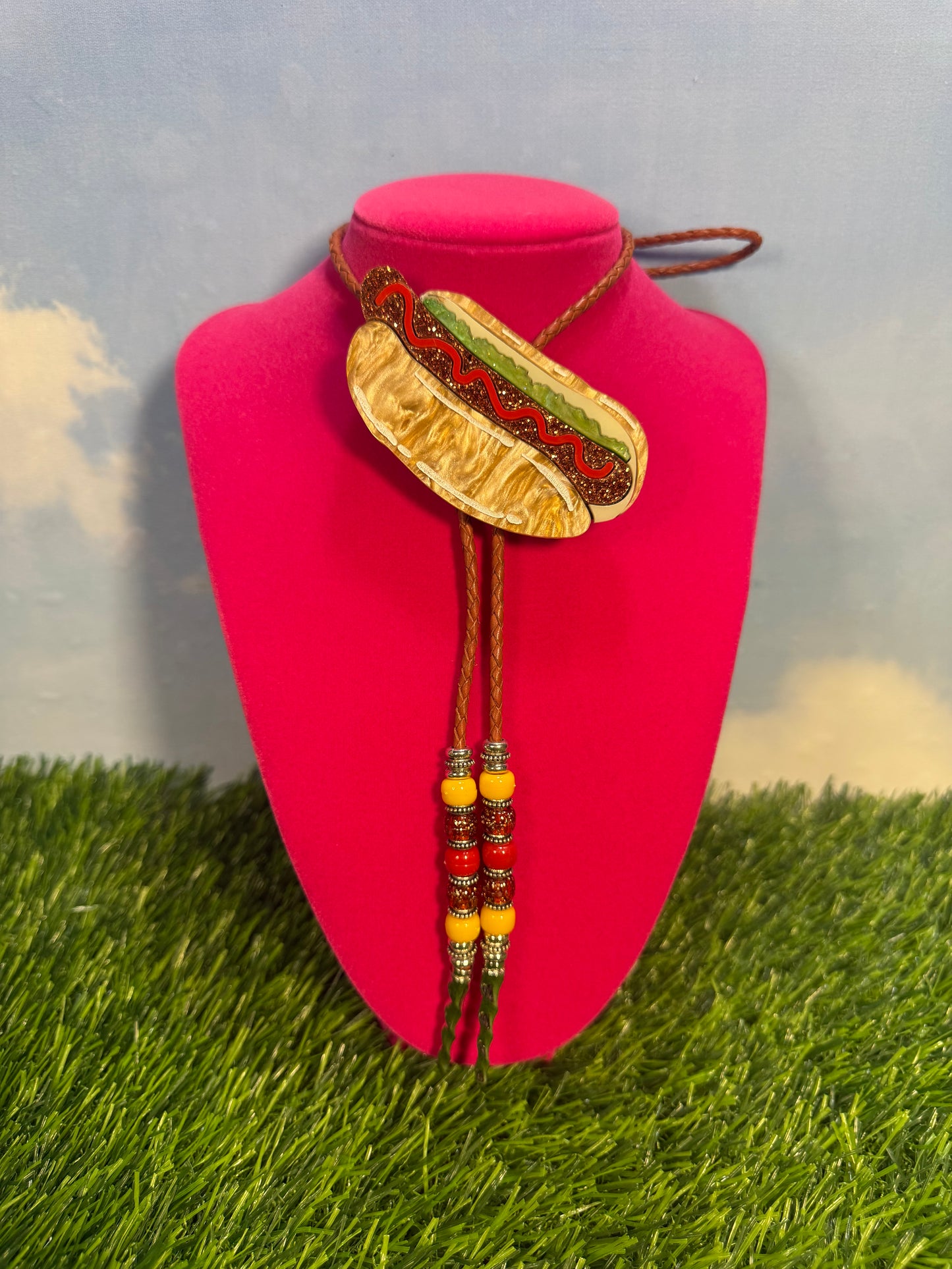 Hot Dog Bolo Tie - Ketchup