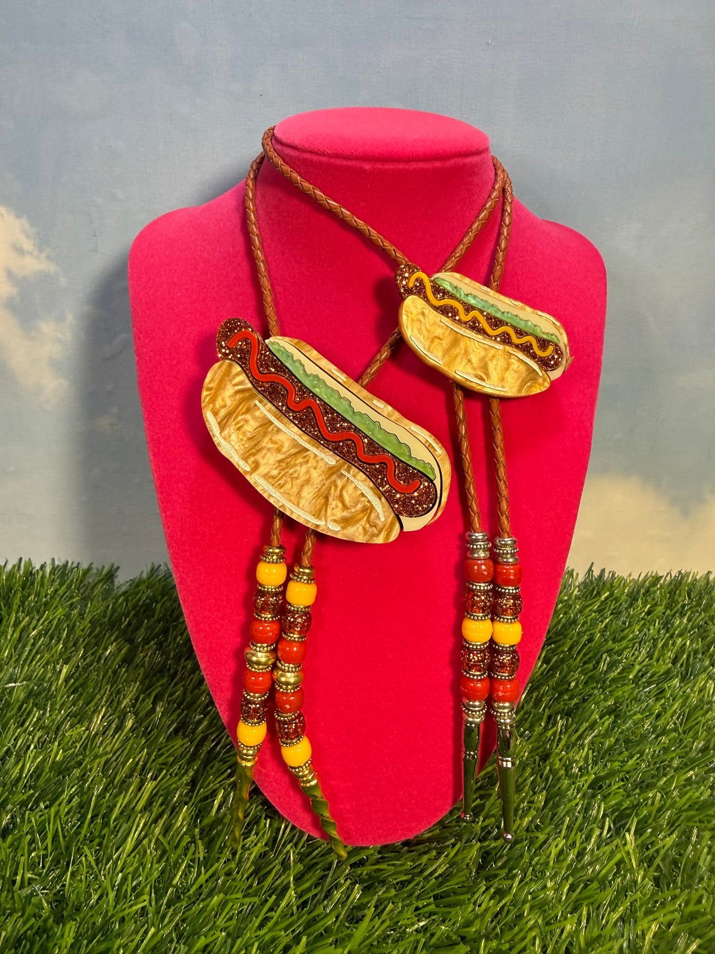 Hot Dog Bolo Tie - Mustard