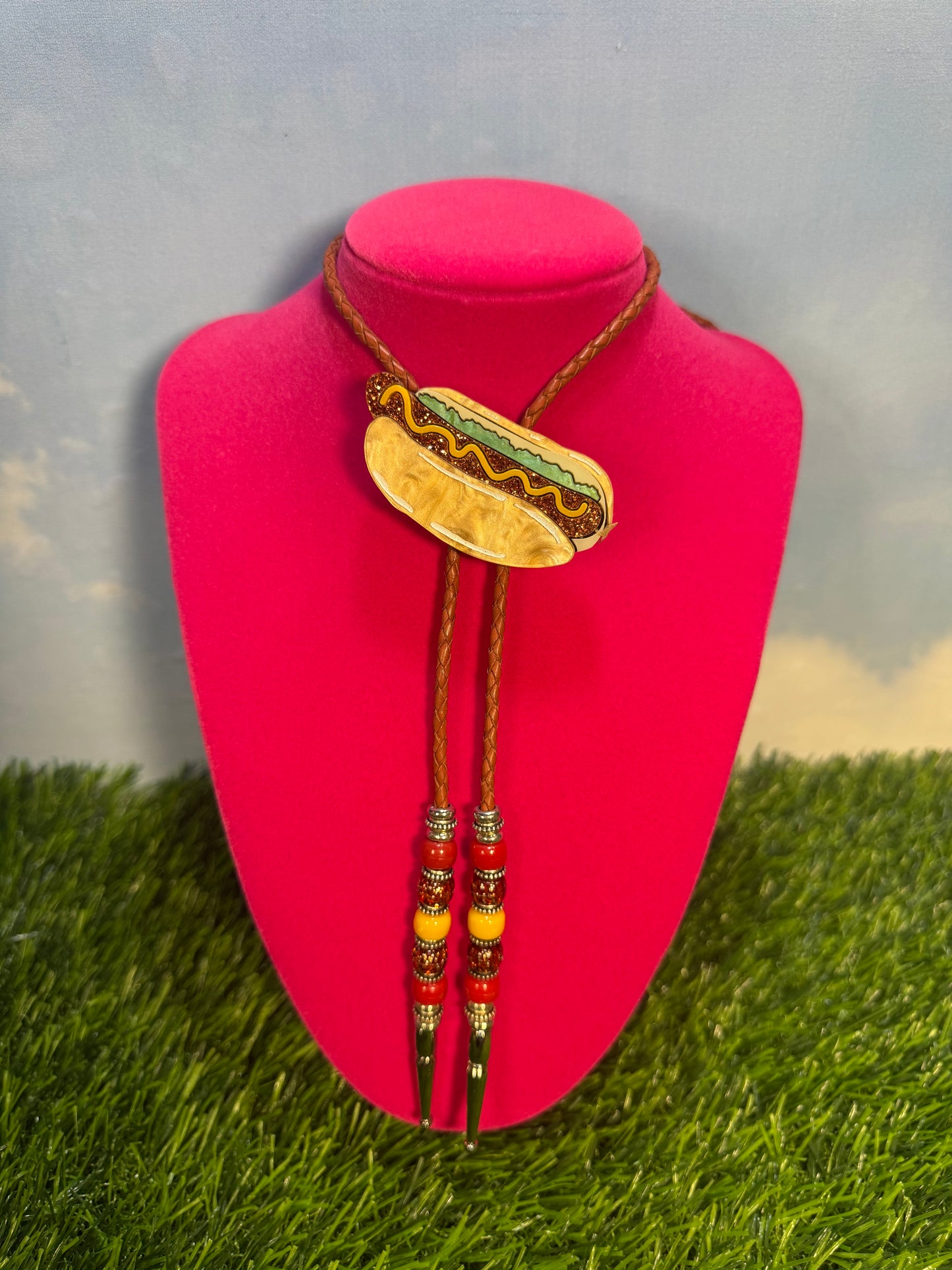 Hot Dog Bolo Tie - Mustard