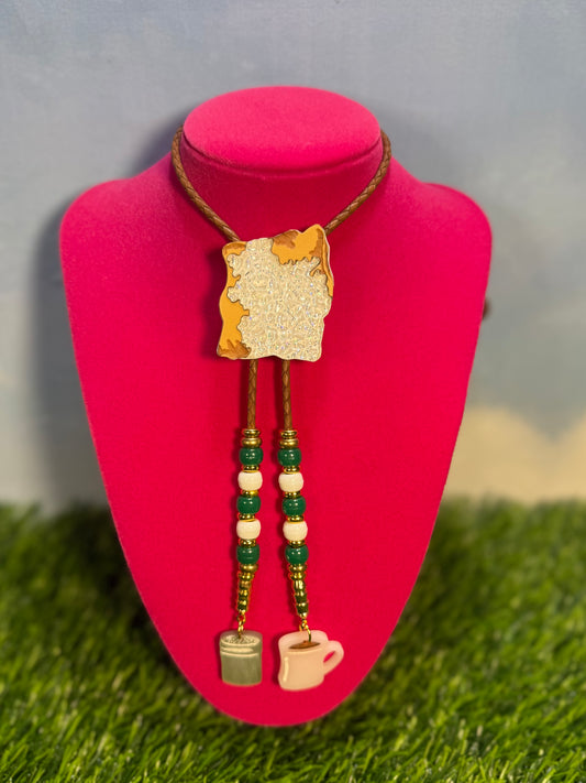 Beignet Bolo Tie - Green Beads and Charms