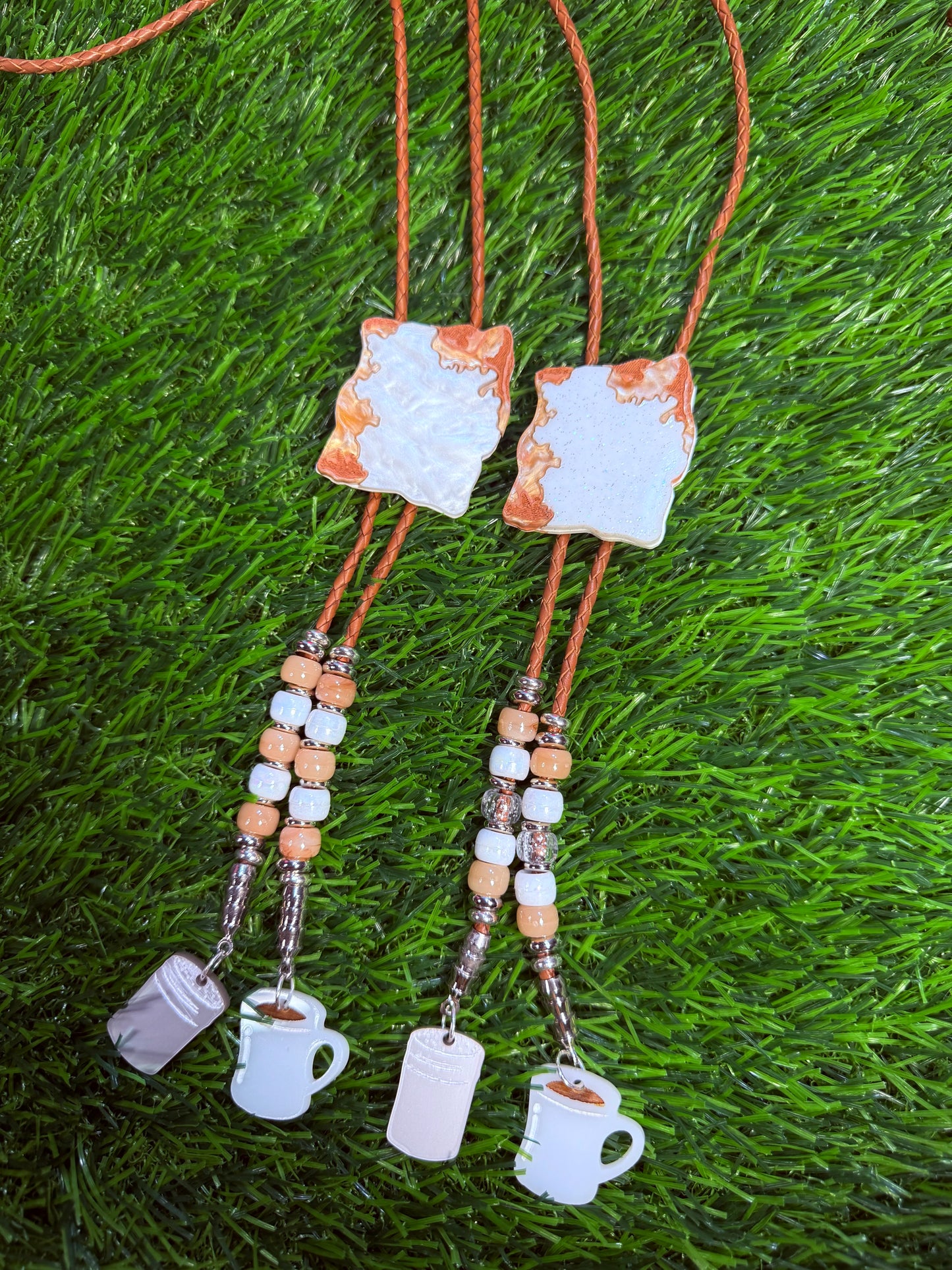 Beignet Bolo Tie - Brown Beads and Charms