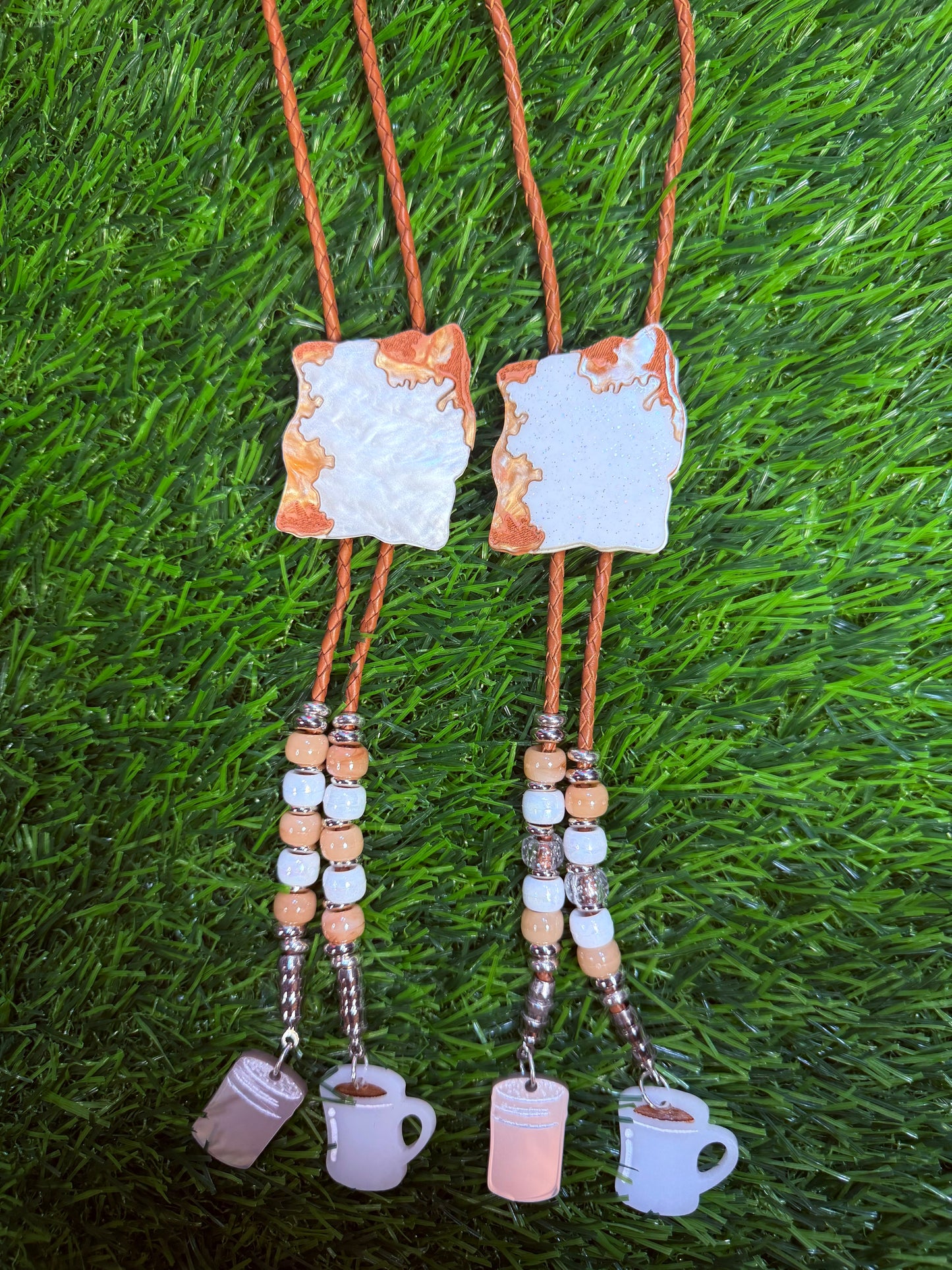 Beignet Bolo Tie - Brown Beads and Charms