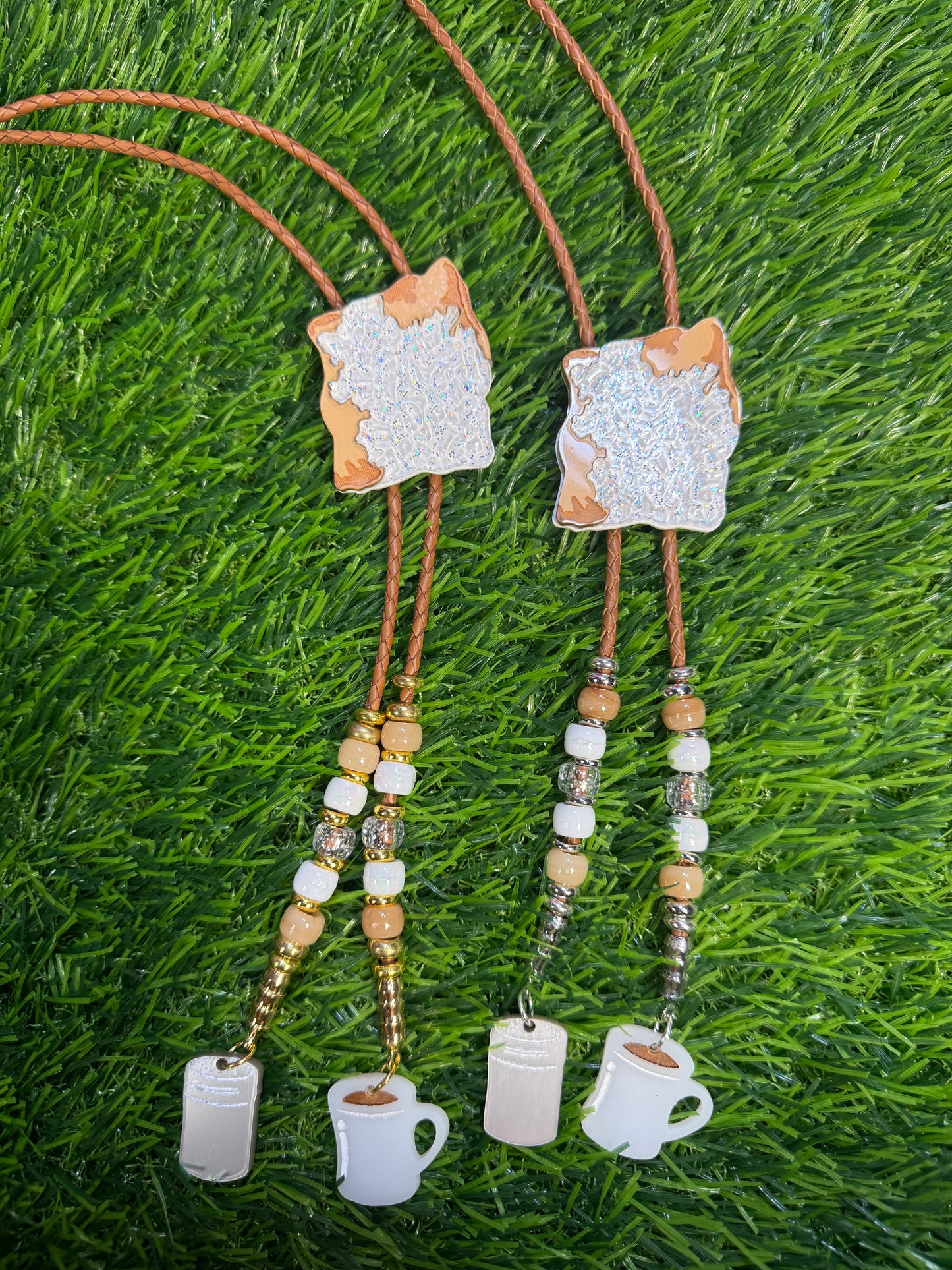 Beignet Bolo Tie - Brown Beads and Charms