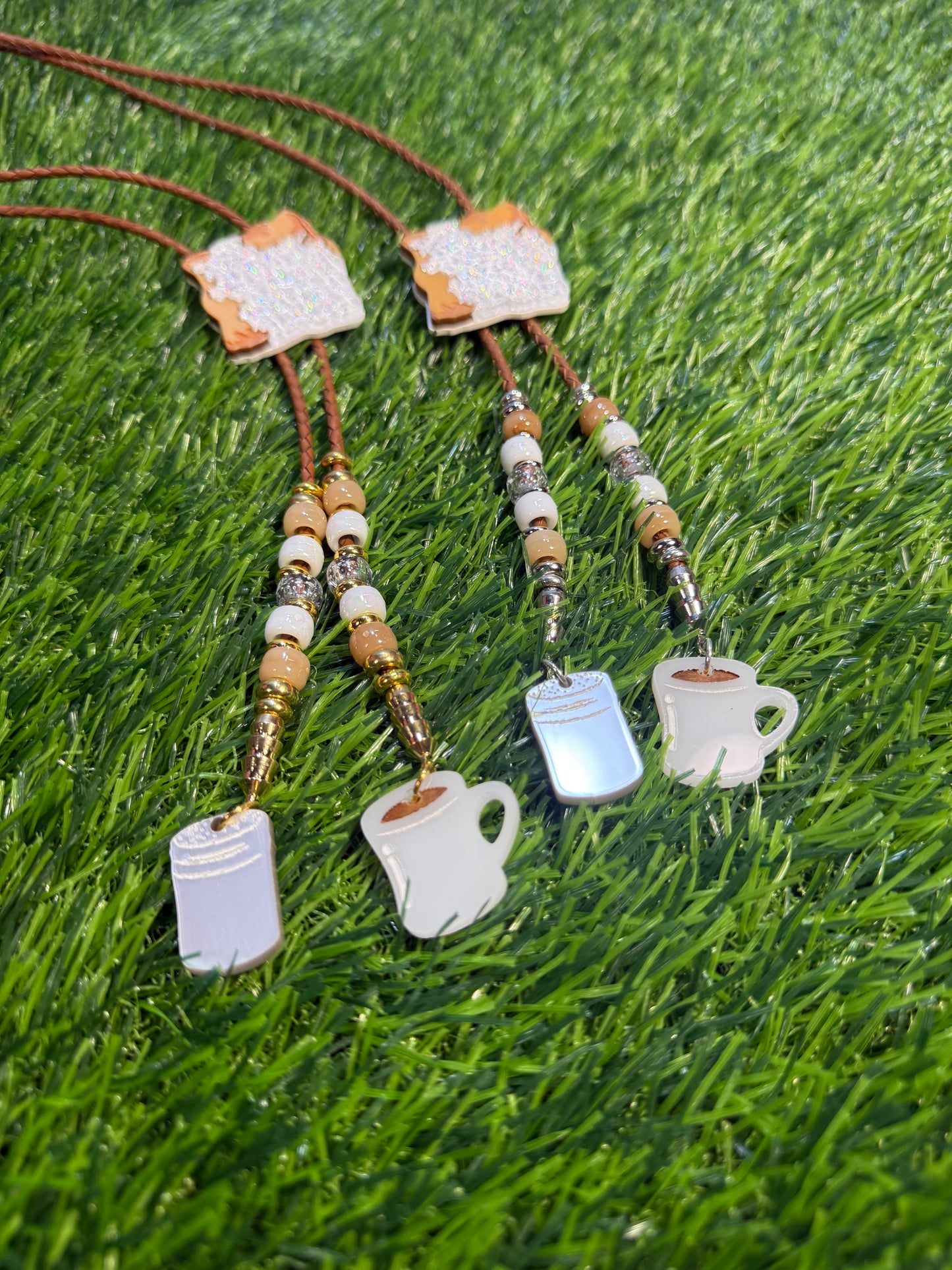 Beignet Bolo Tie - Brown Beads and Charms