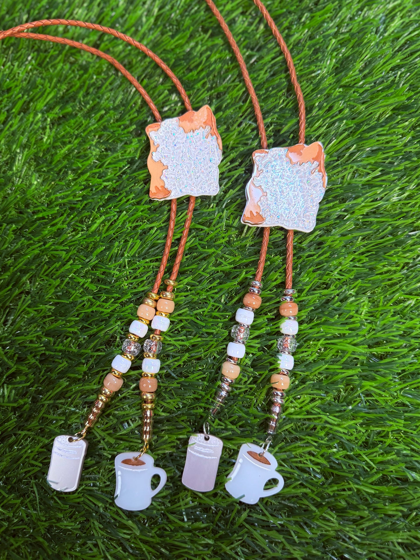 Beignet Bolo Tie - Brown Beads and Charms