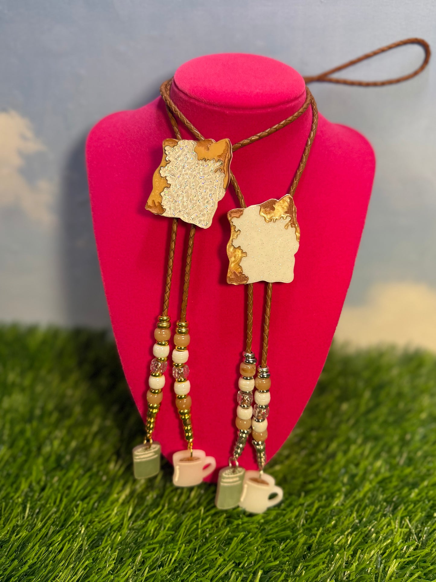 Beignet Bolo Tie - Brown Beads and Charms