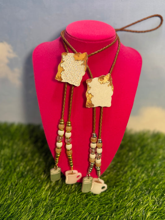 Beignet Bolo Tie - Brown Beads and Charms