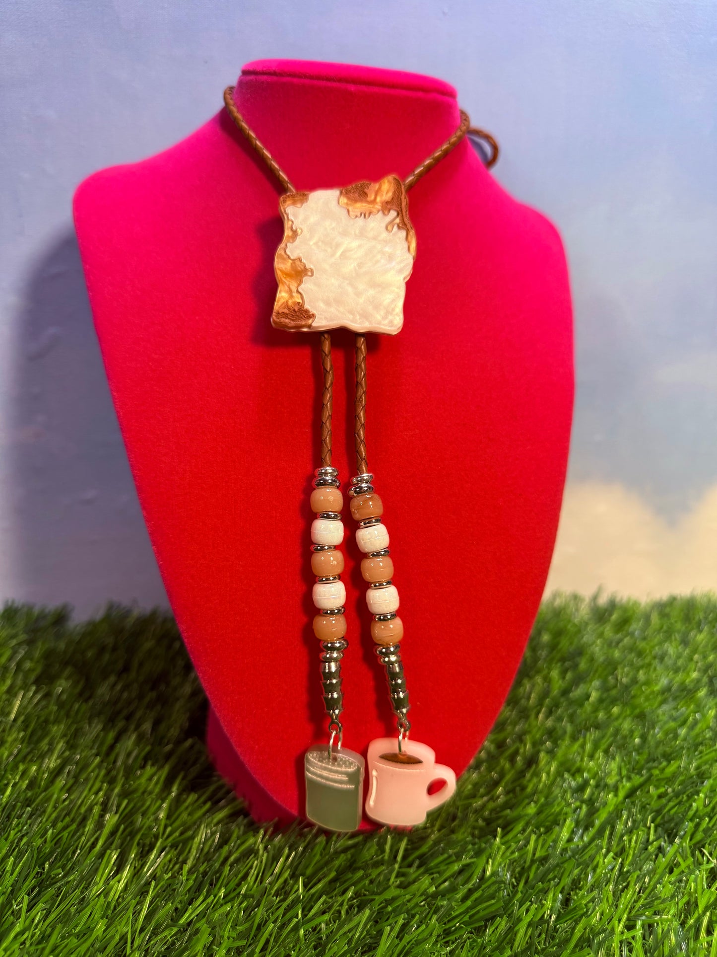 Beignet Bolo Tie - Brown Beads and Charms