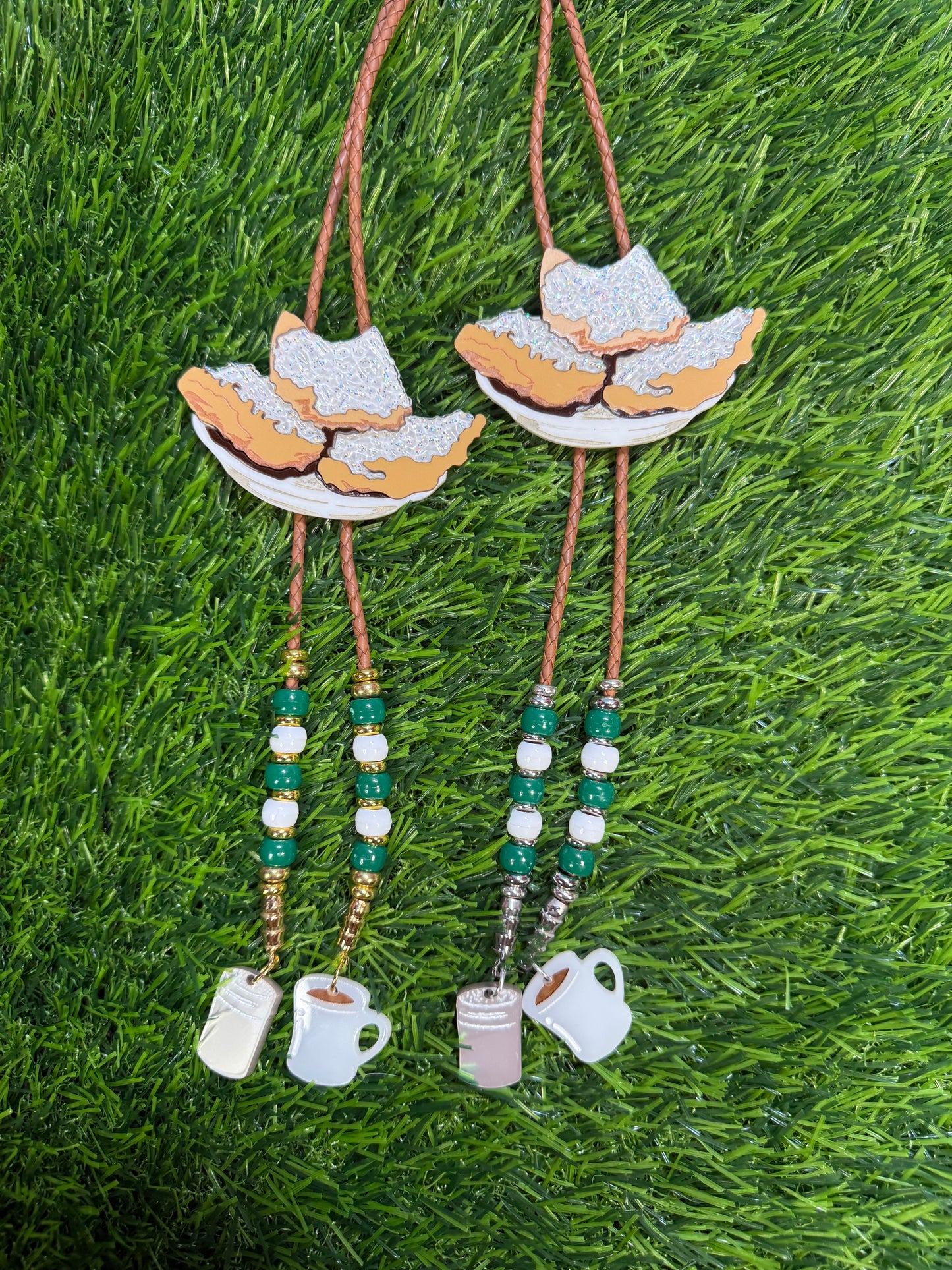 Order of Beignets Bolo Tie - Green Beads with Charms