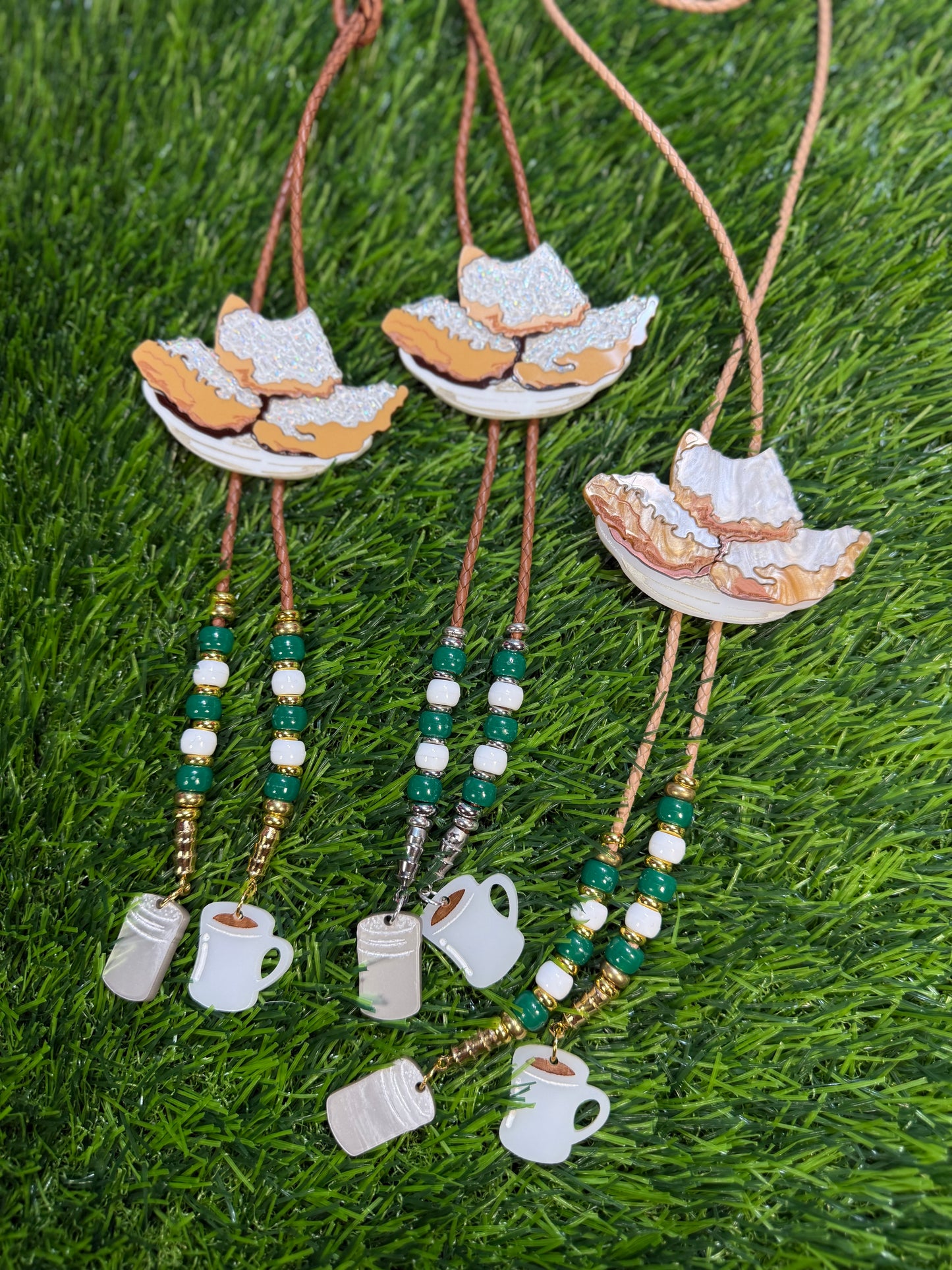 Order of Beignets Bolo Tie - Green Beads with Charms