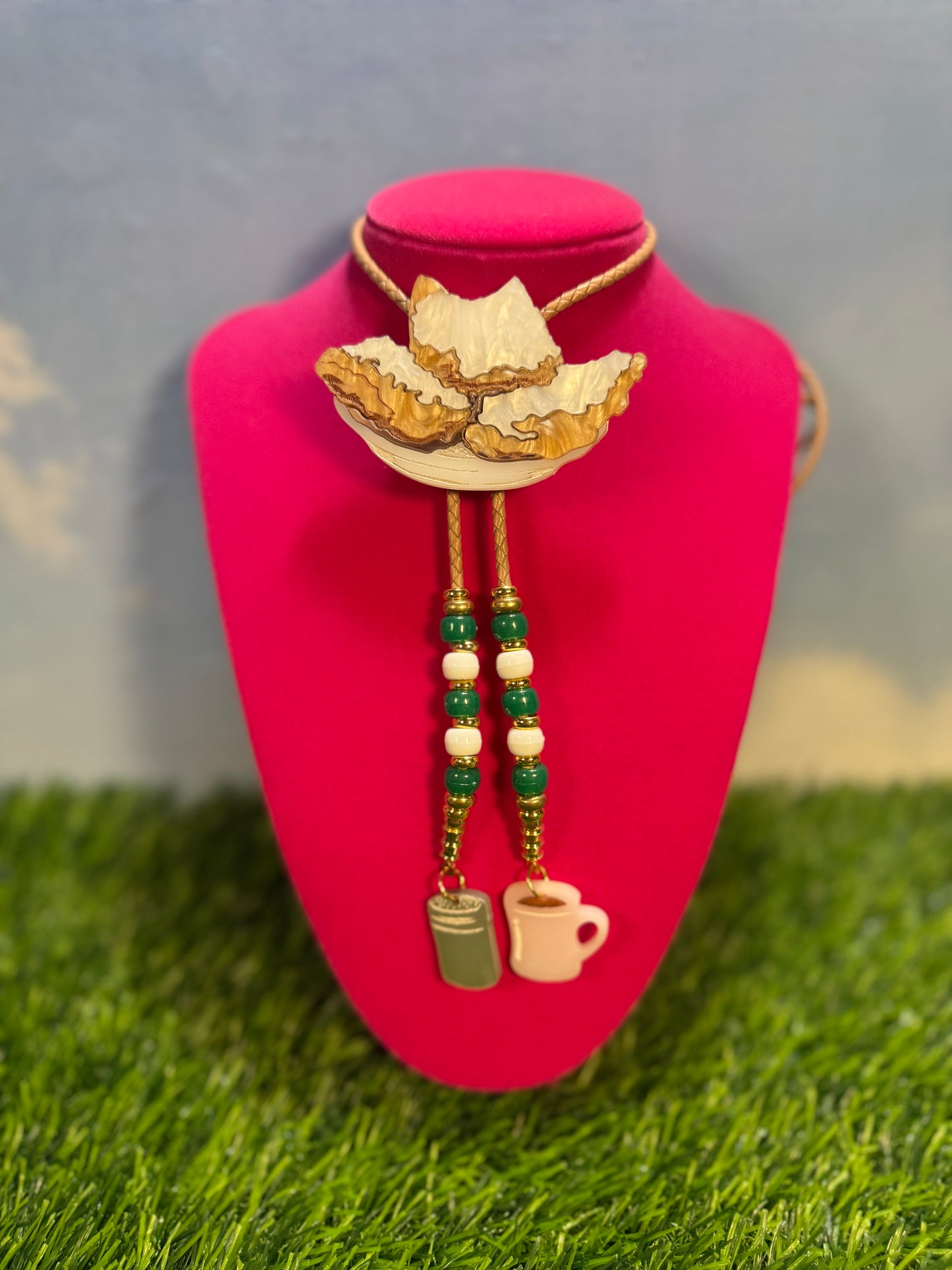 Order of Beignets Bolo Tie - Green Beads with Charms