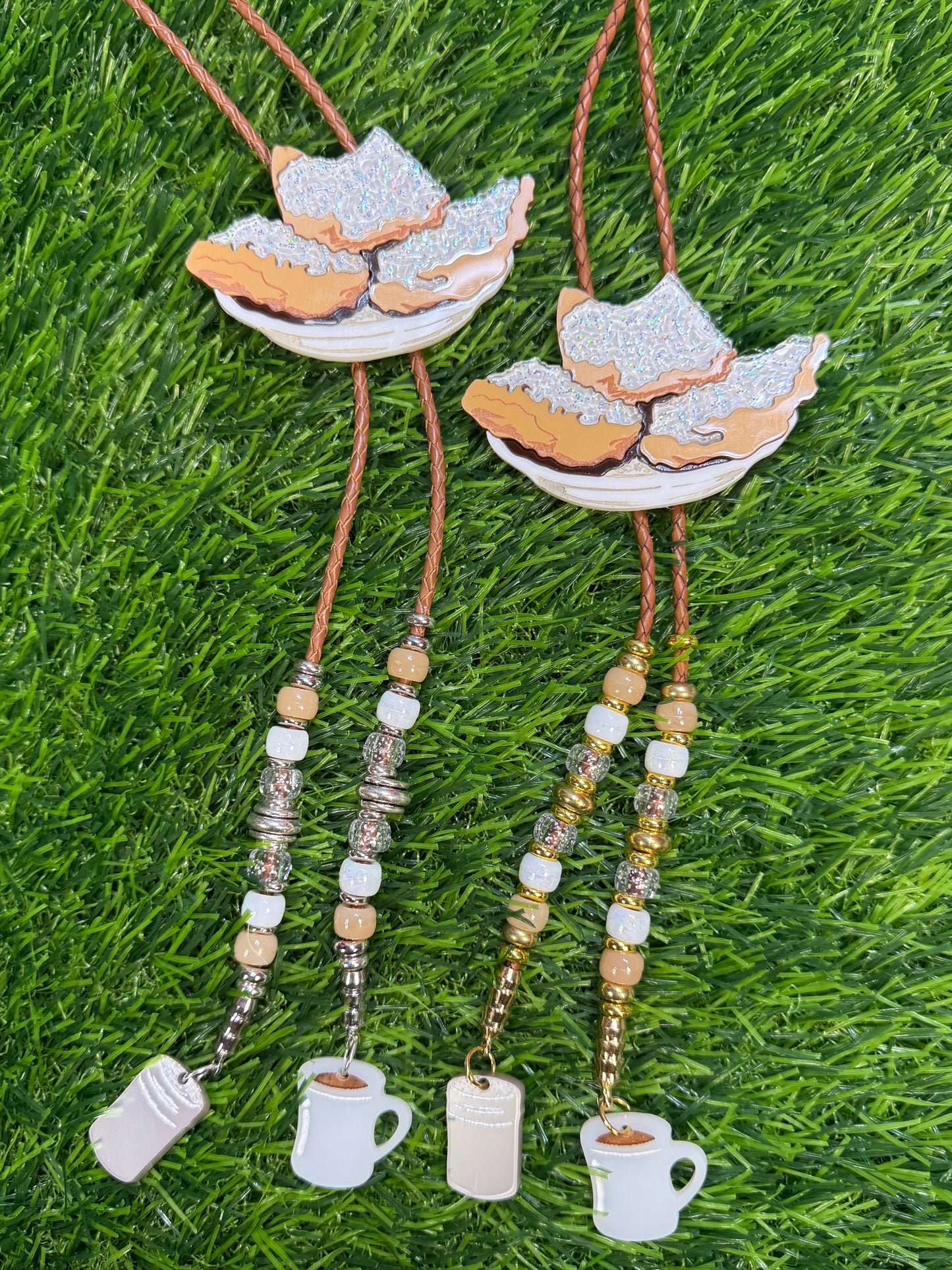 Order of Beignets Bolo Tie - Brown Beads with Charms