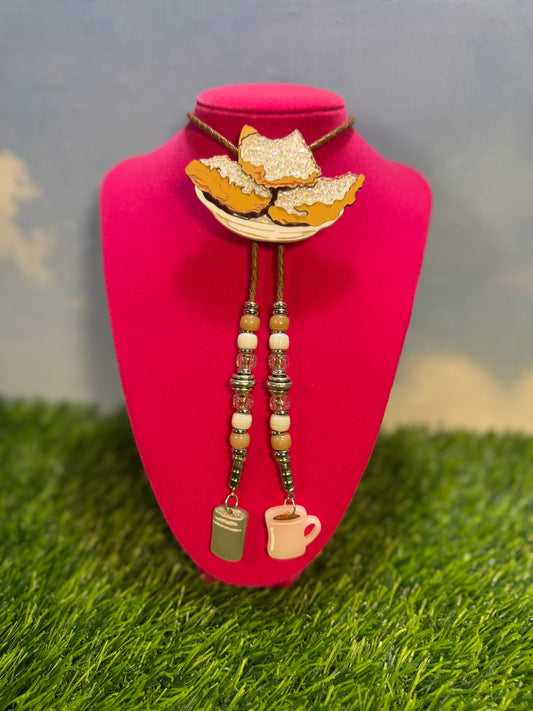 Order of Beignets Bolo Tie - Brown Beads with Charms