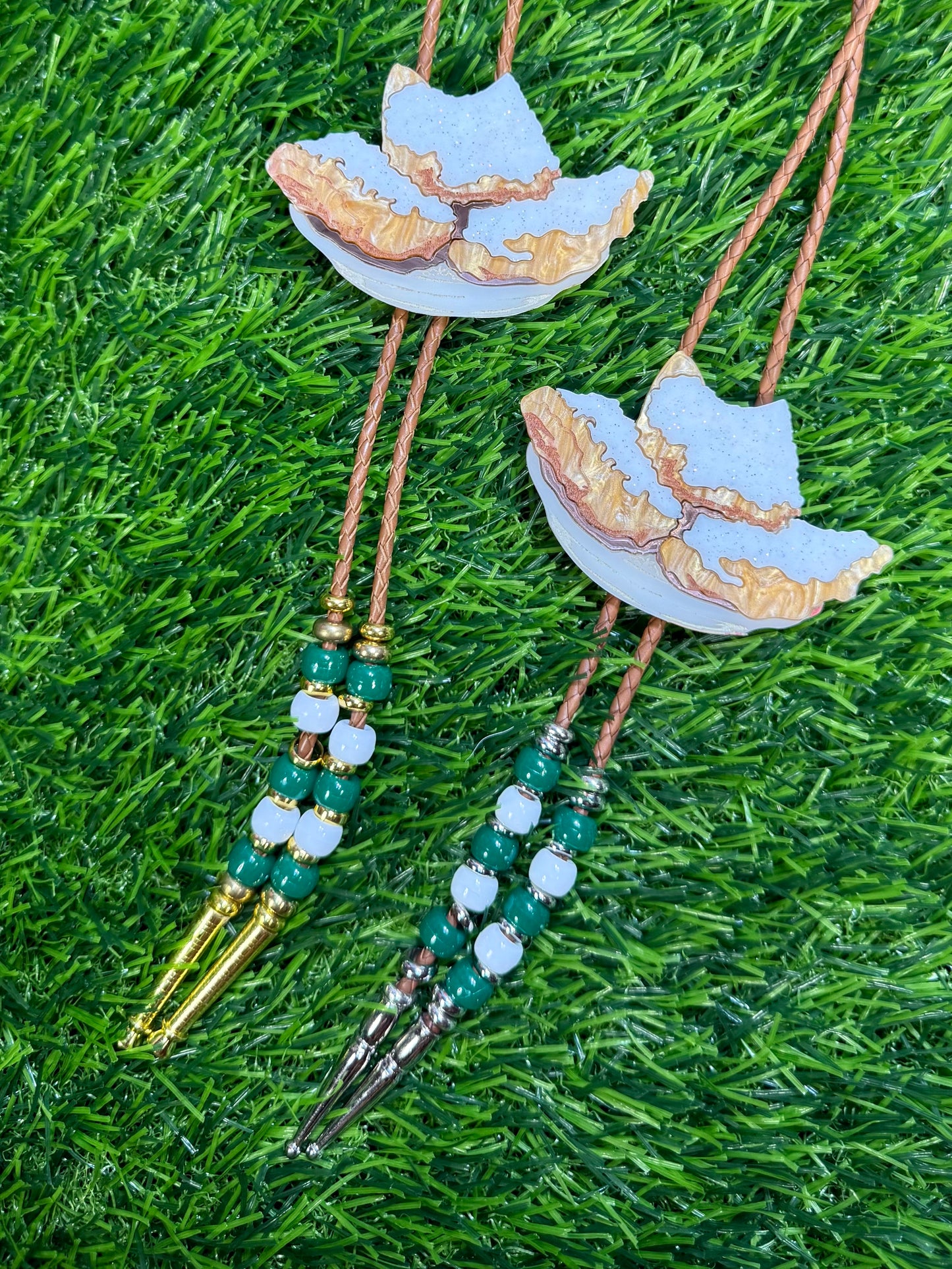 Order of Beignets Bolo Tie - Green Beads