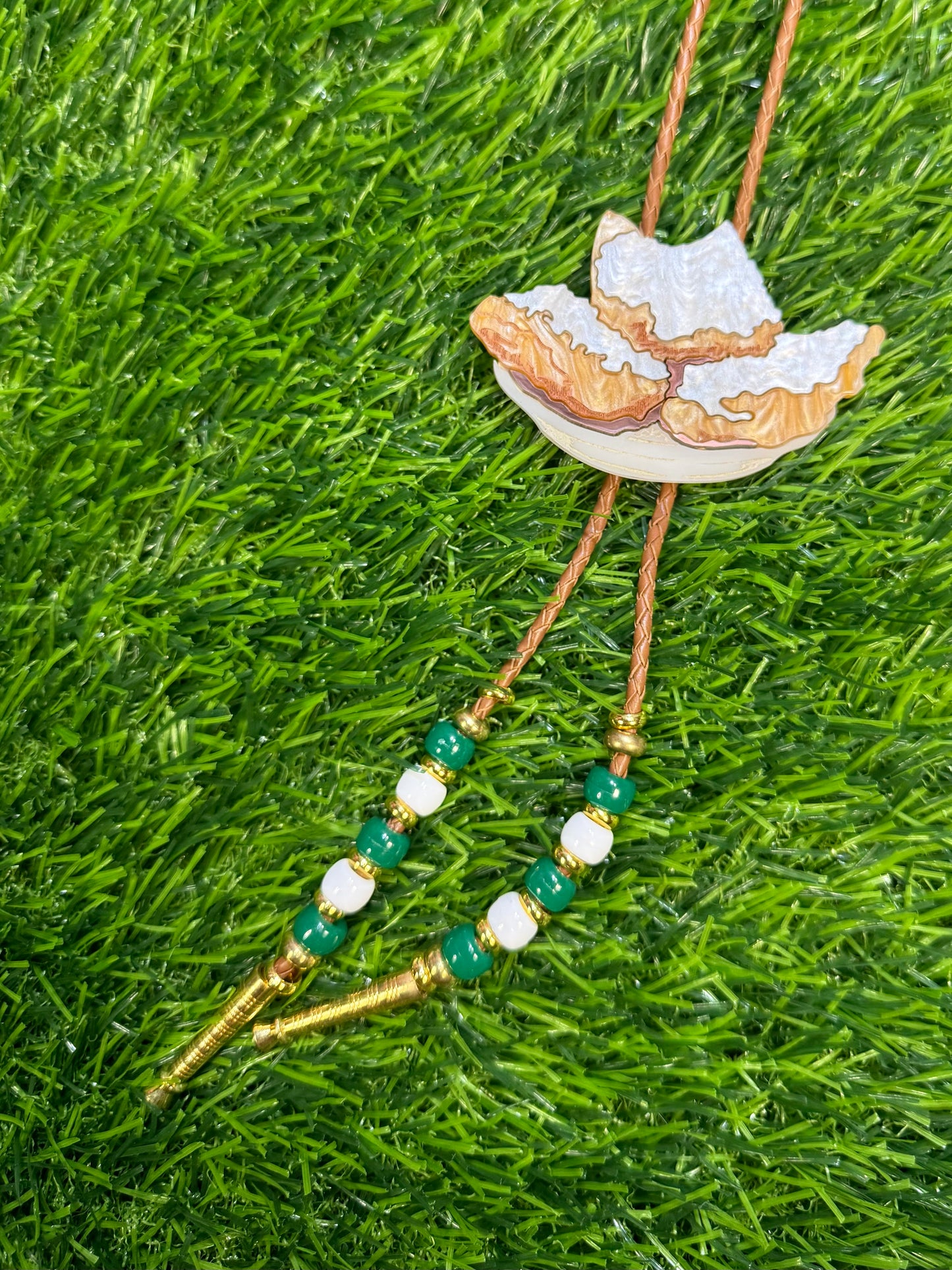 Order of Beignets Bolo Tie - Green Beads