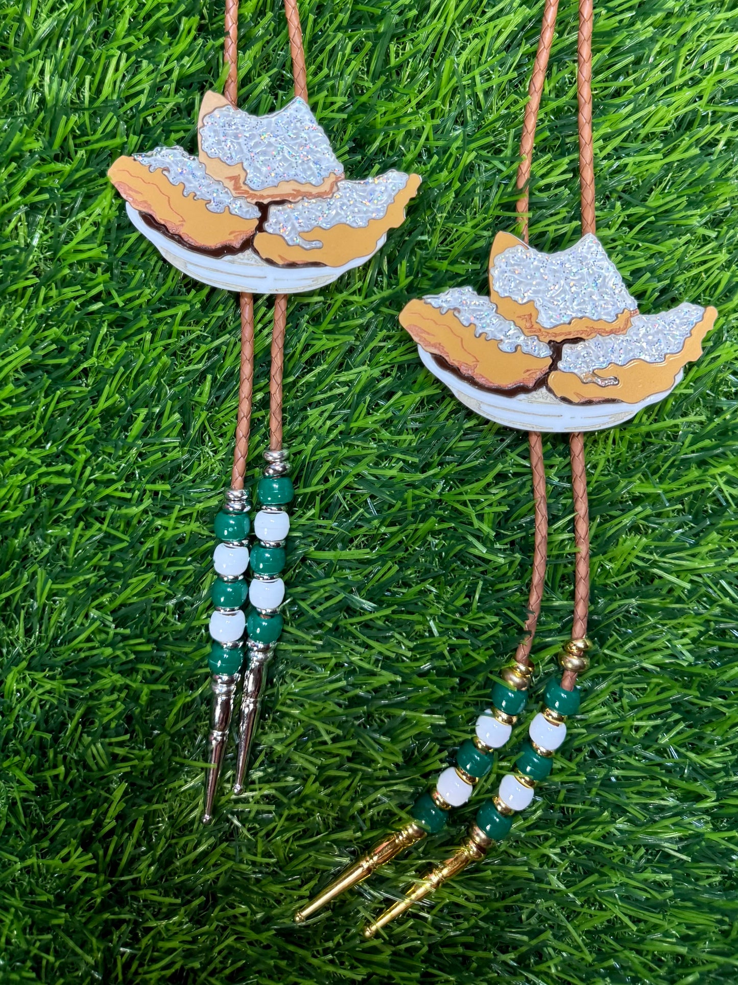 Order of Beignets Bolo Tie - Green Beads