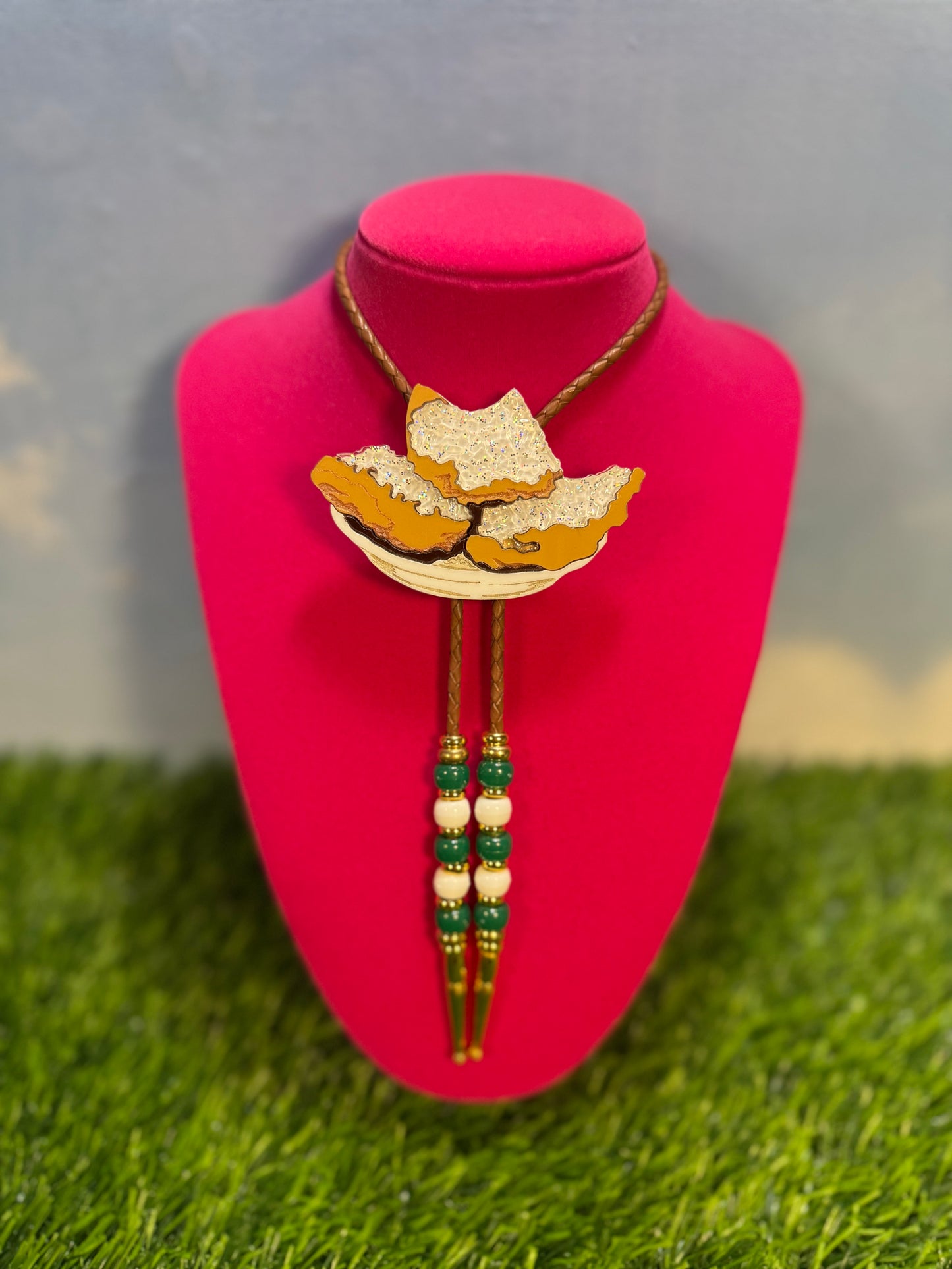 Order of Beignets Bolo Tie - Green Beads