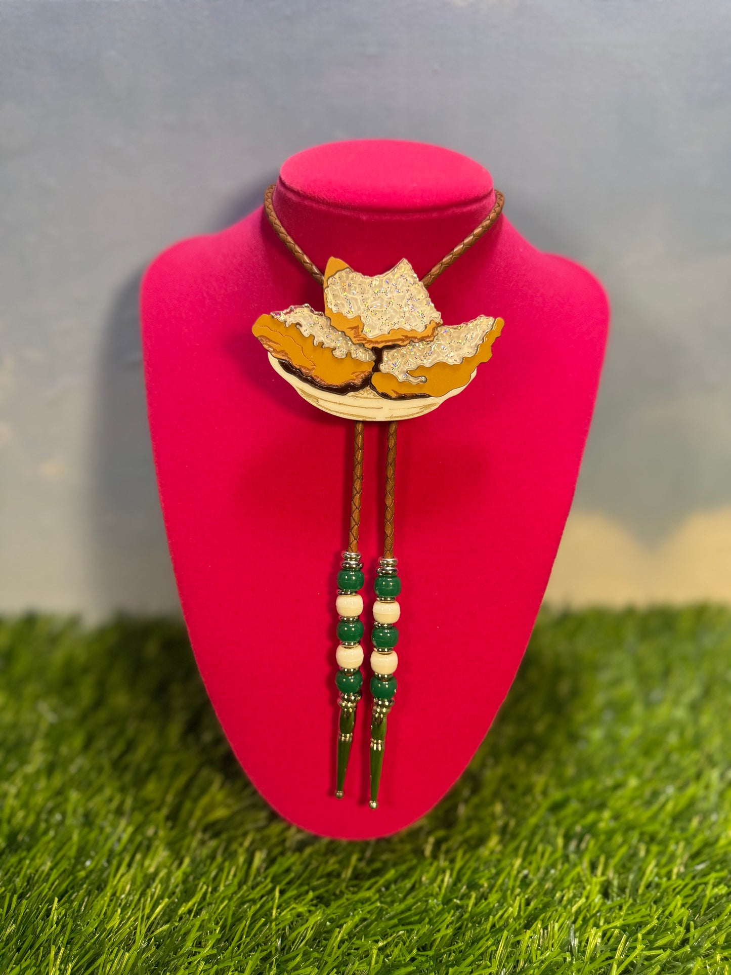 Order of Beignets Bolo Tie - Green Beads