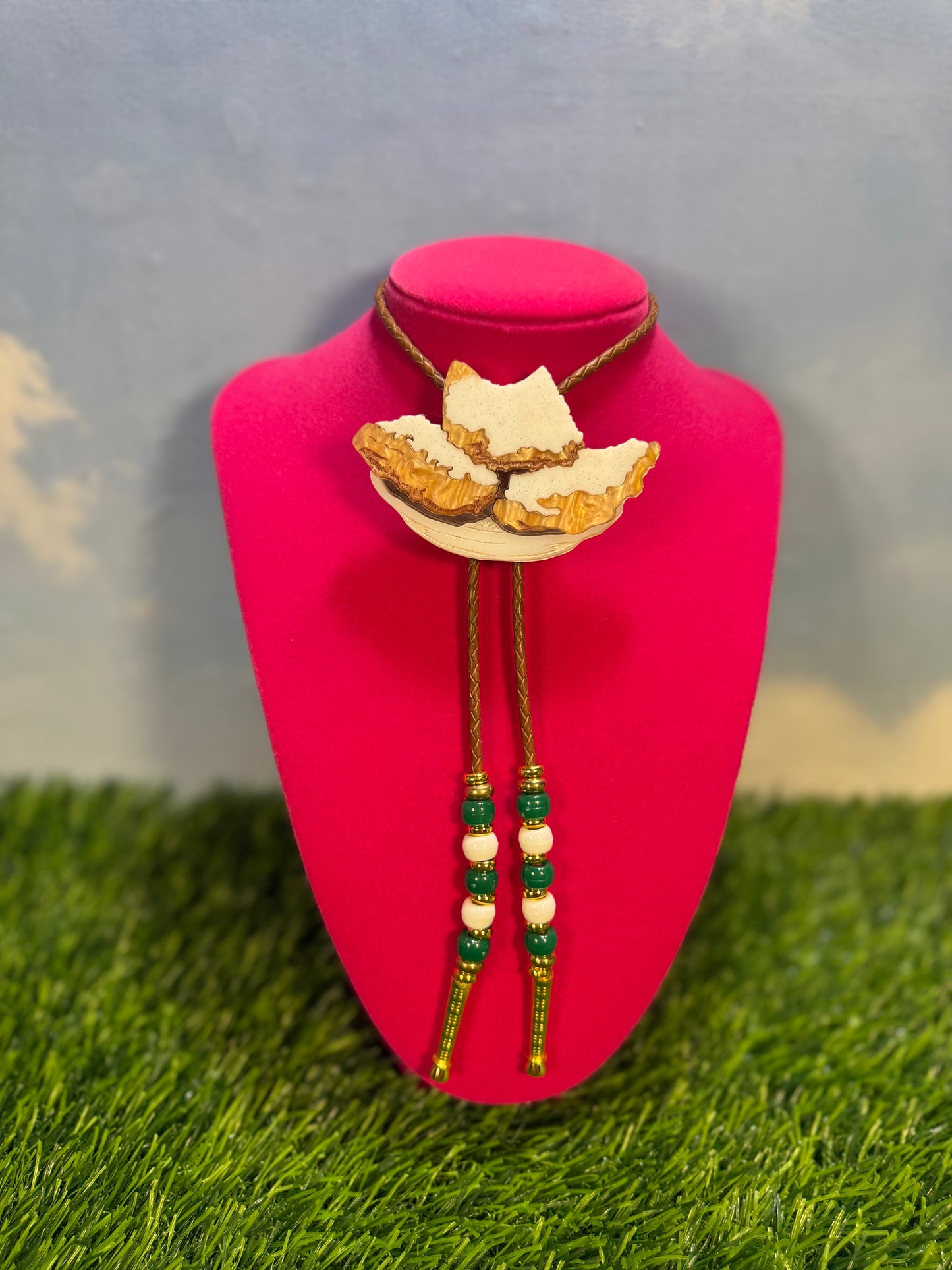 Order of Beignets Bolo Tie - Green Beads