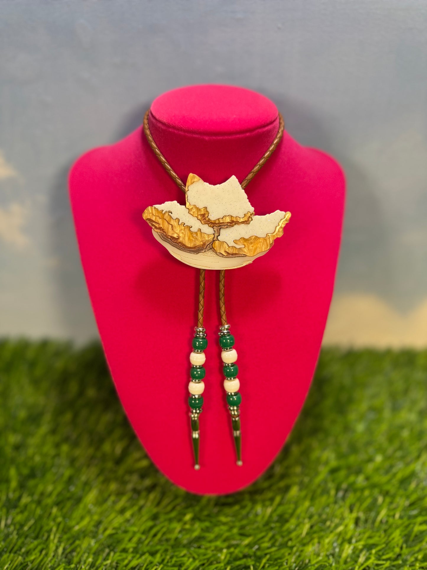 Order of Beignets Bolo Tie - Green Beads