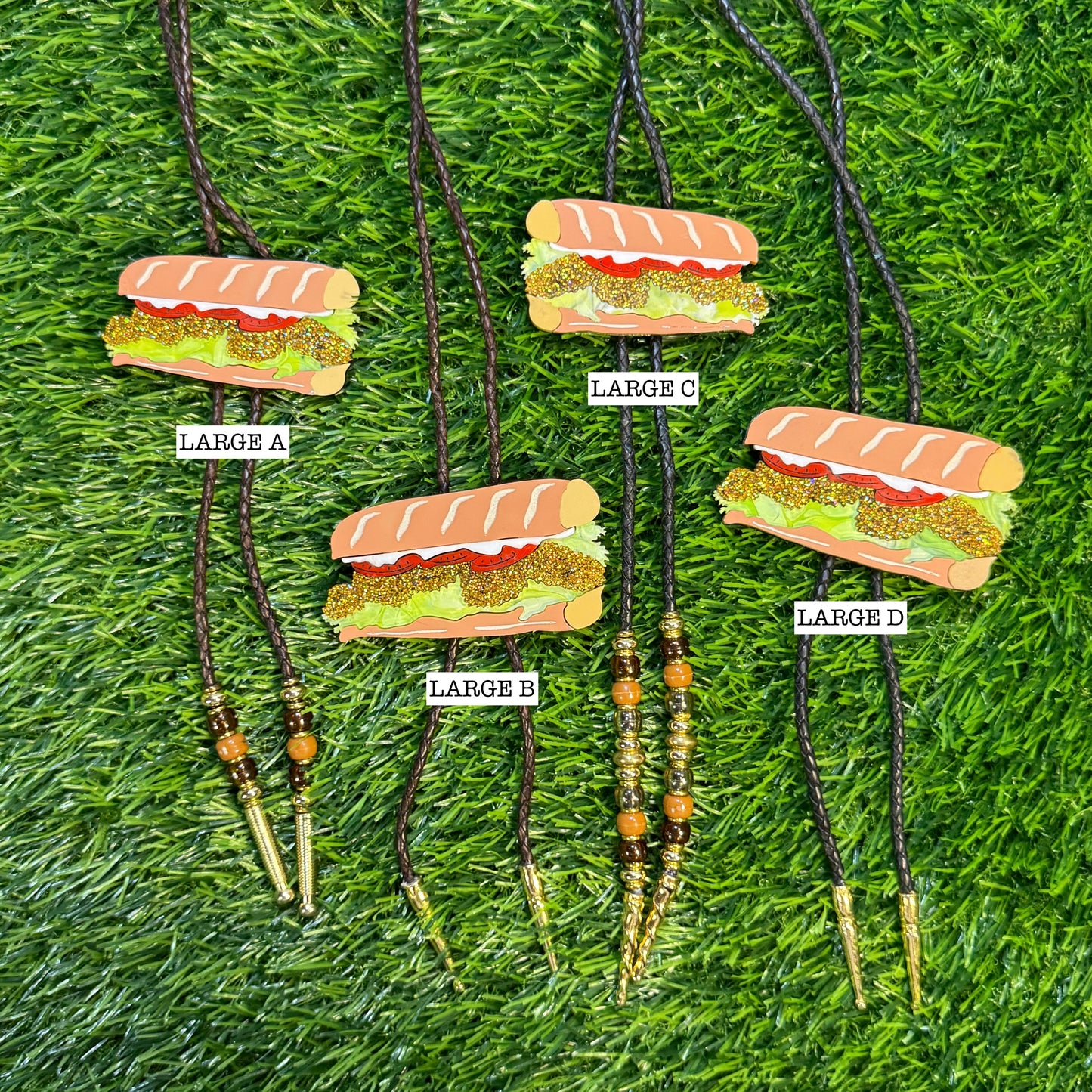 Fried Shrimp Poboy Bolo Tie - Glitter