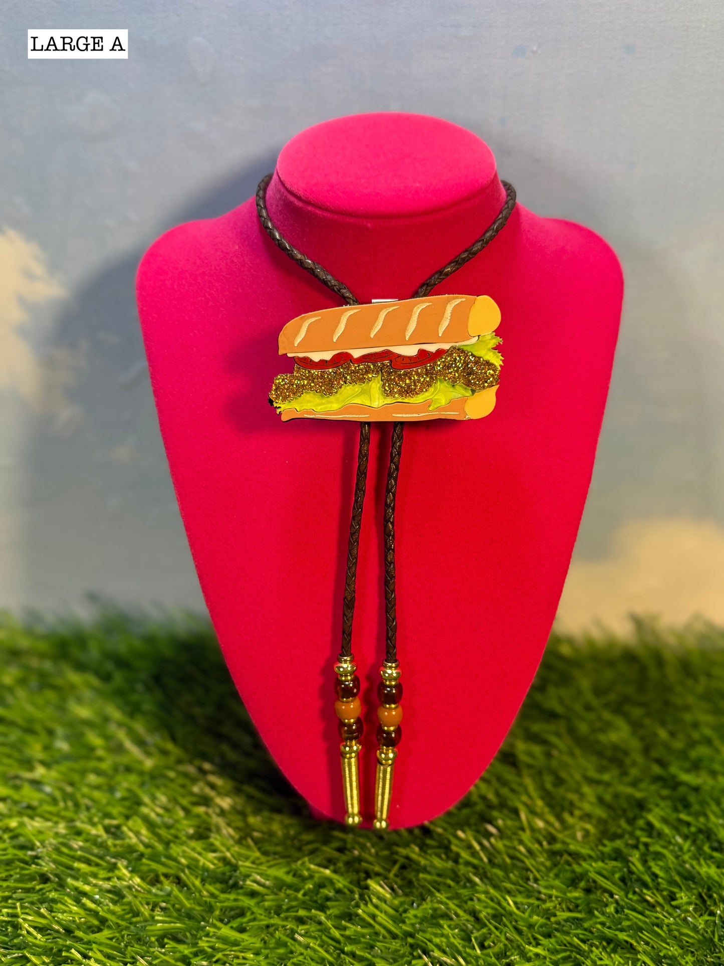 Fried Shrimp Poboy Bolo Tie - Glitter