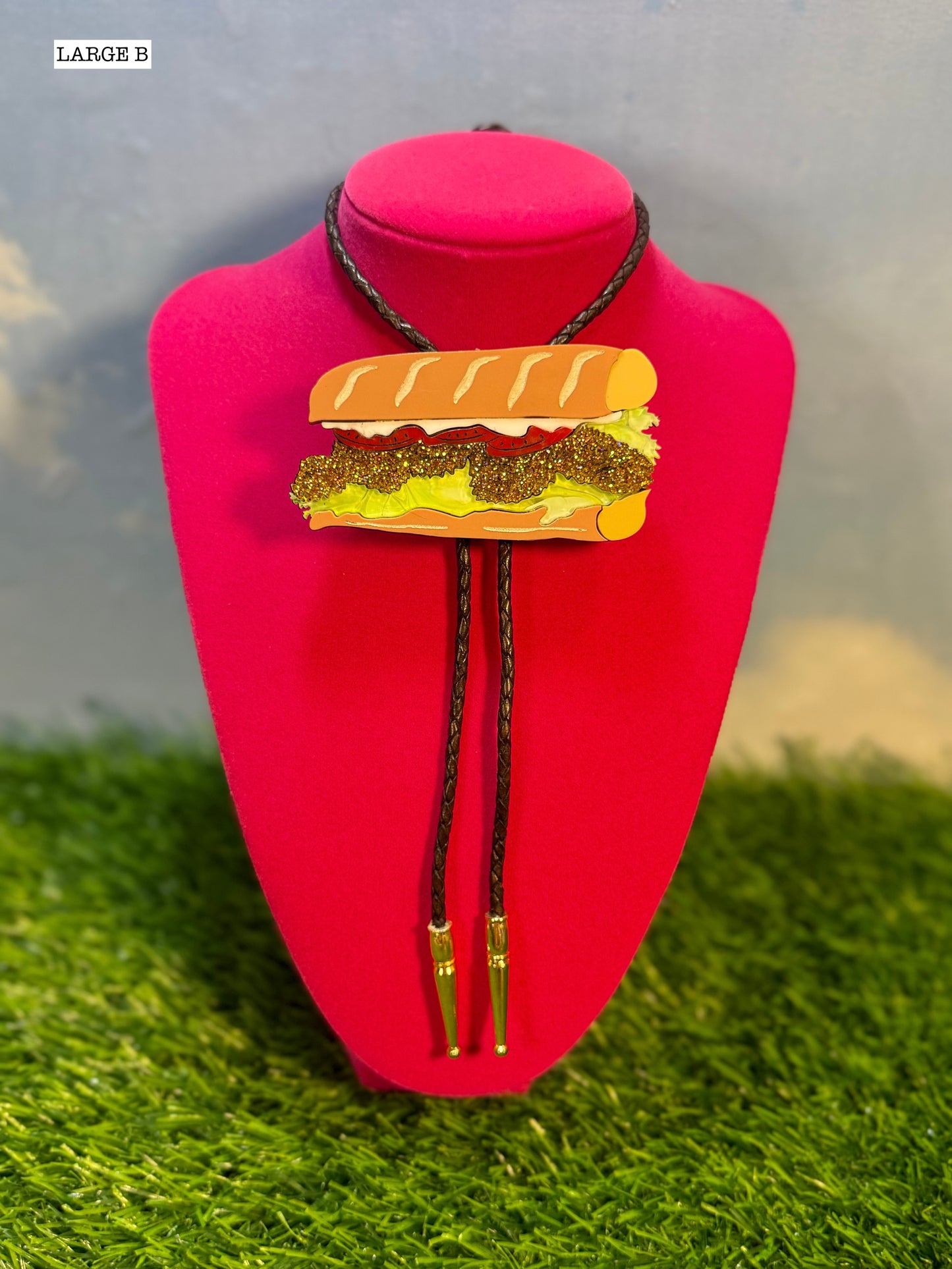 Fried Shrimp Poboy Bolo Tie - Glitter