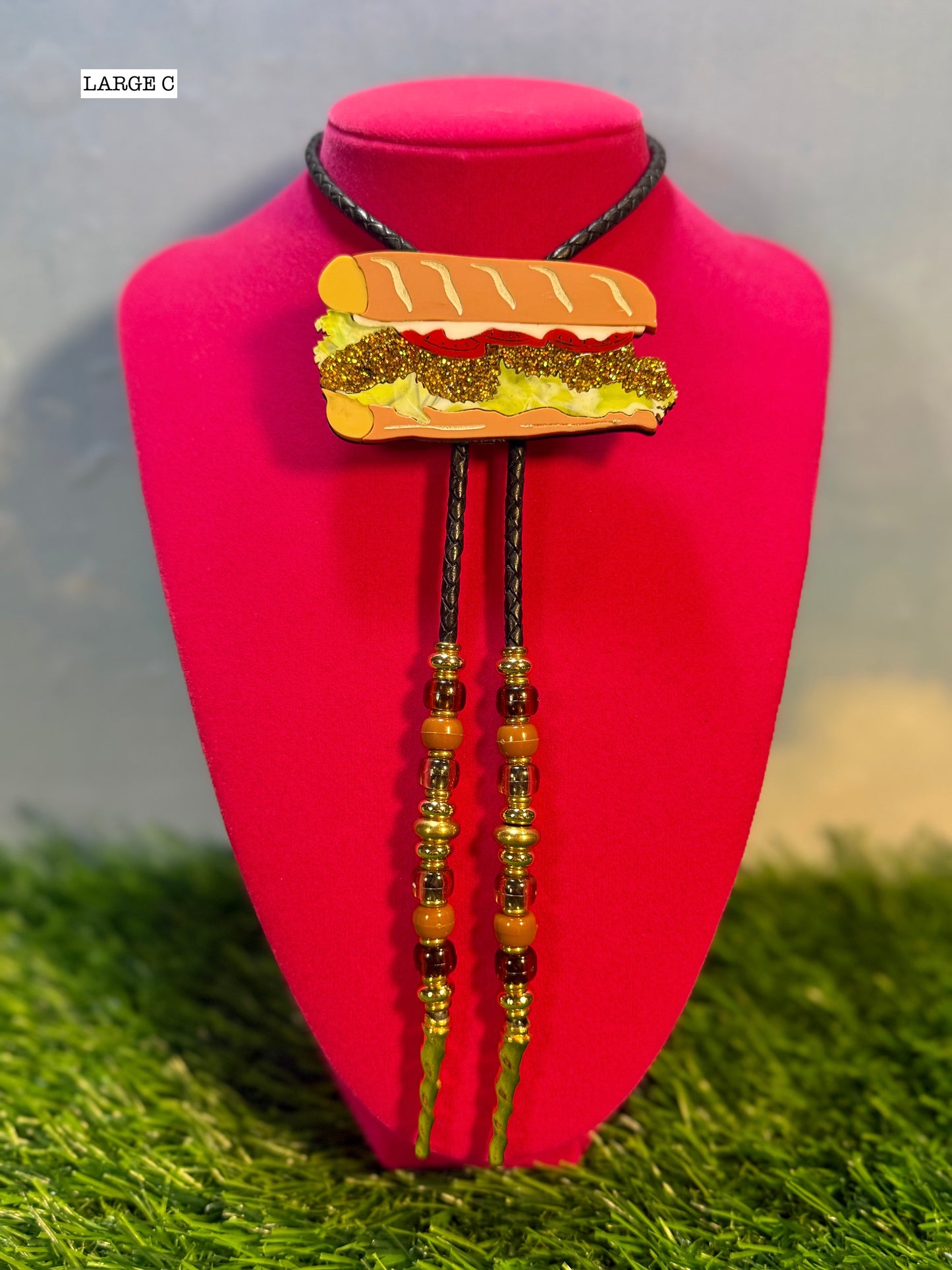 Fried Shrimp Poboy Bolo Tie - Glitter