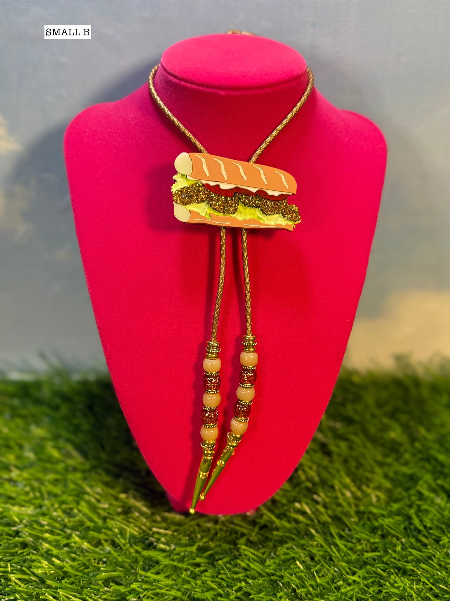 Fried Shrimp Poboy Bolo Tie - Glitter