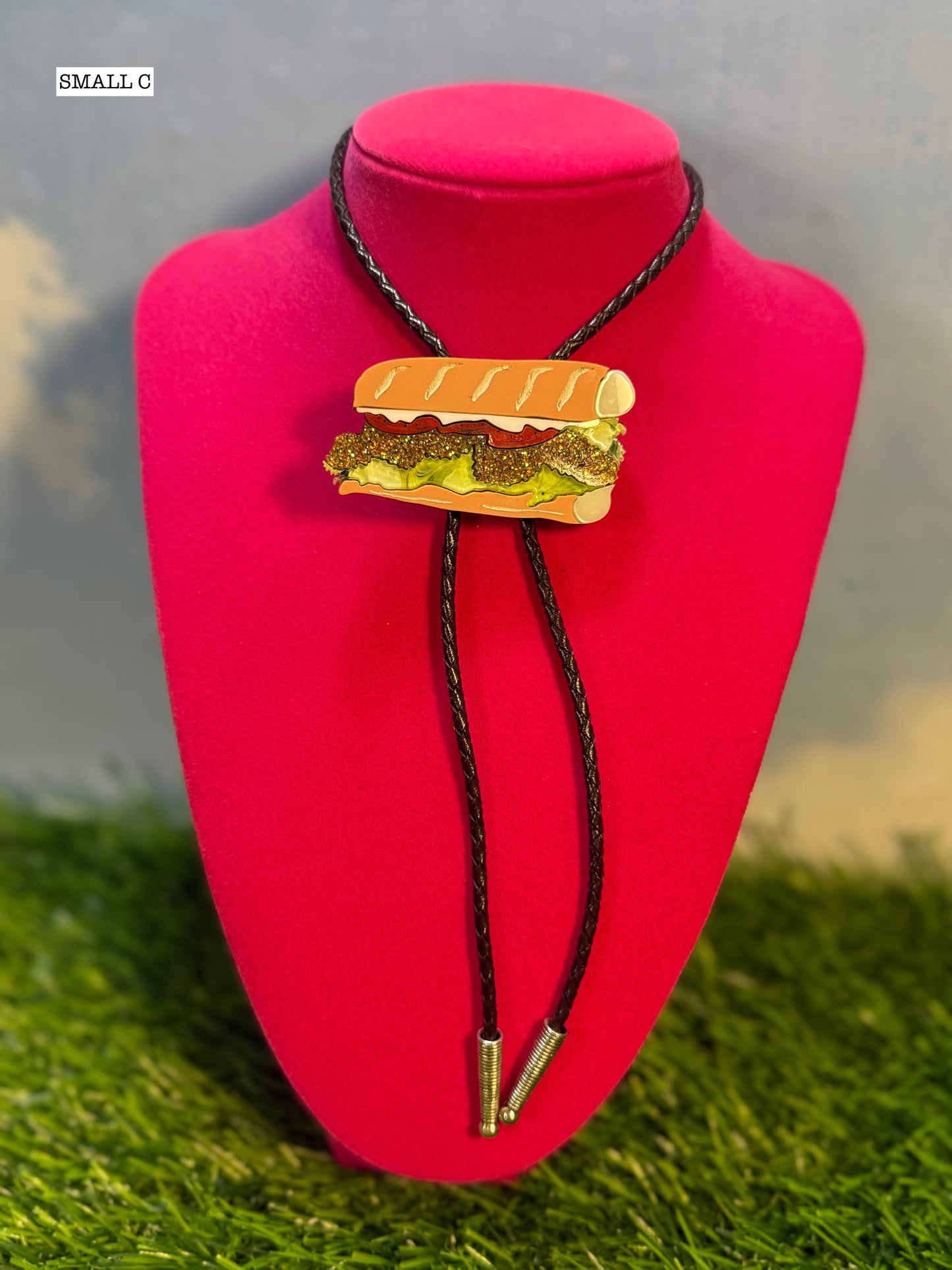 Fried Shrimp Poboy Bolo Tie - Glitter