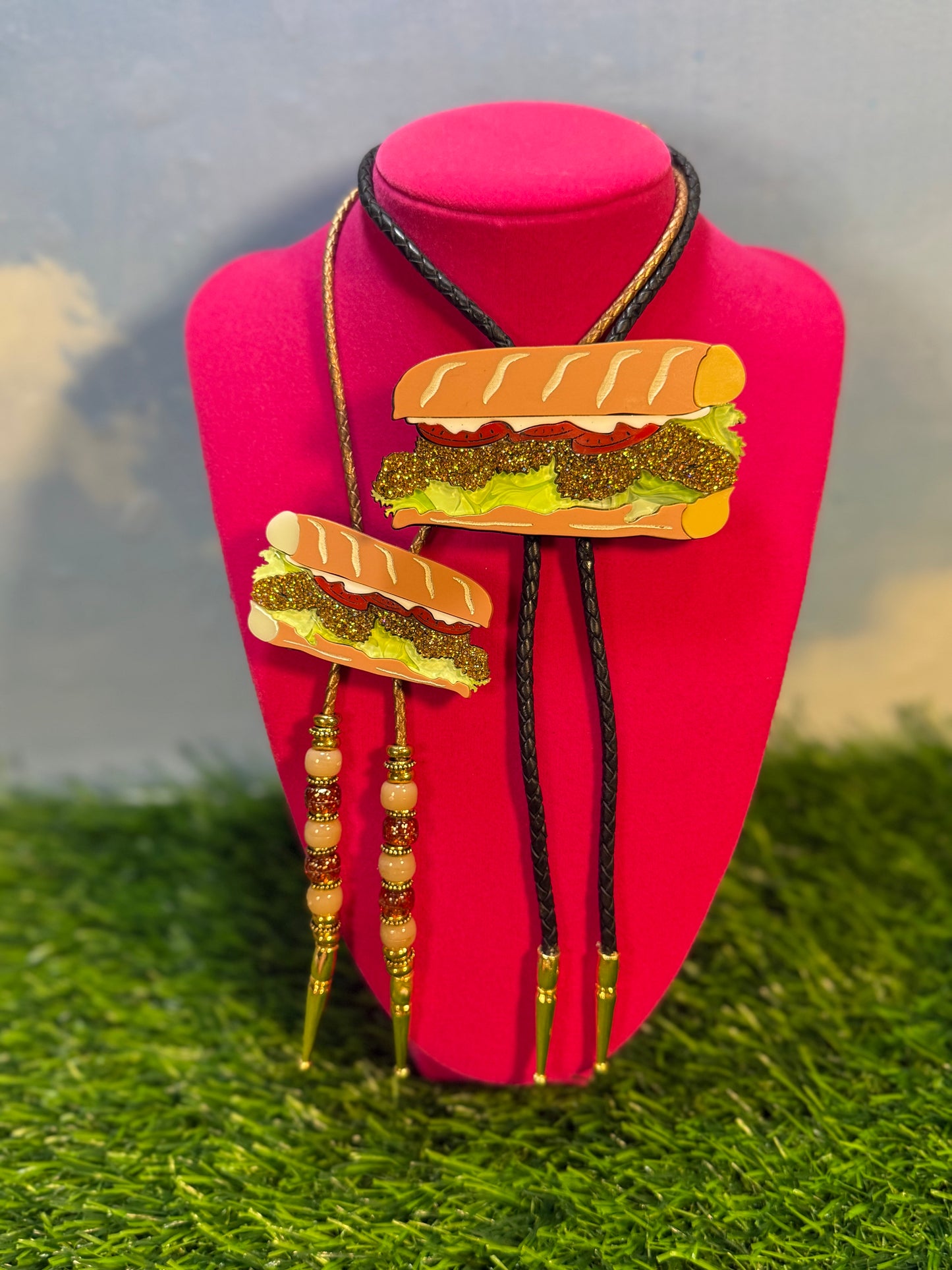 Fried Shrimp Poboy Bolo Tie - Glitter