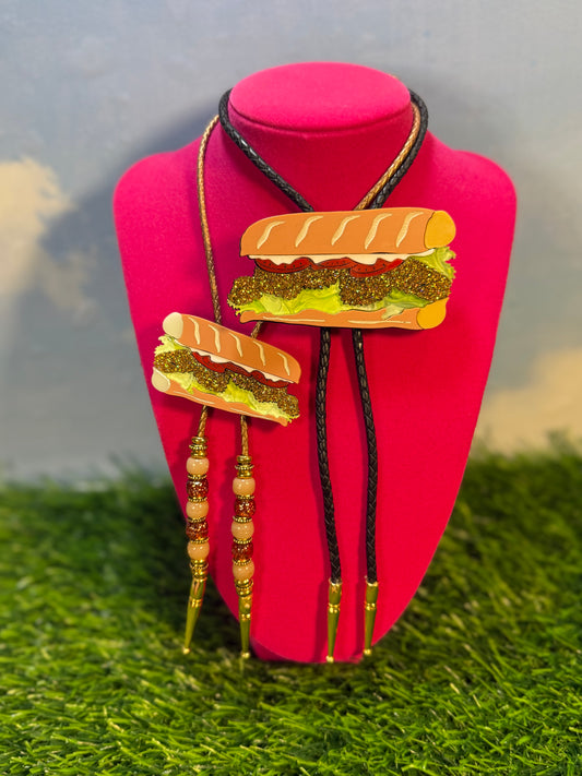 Fried Shrimp Poboy Bolo Tie - Glitter