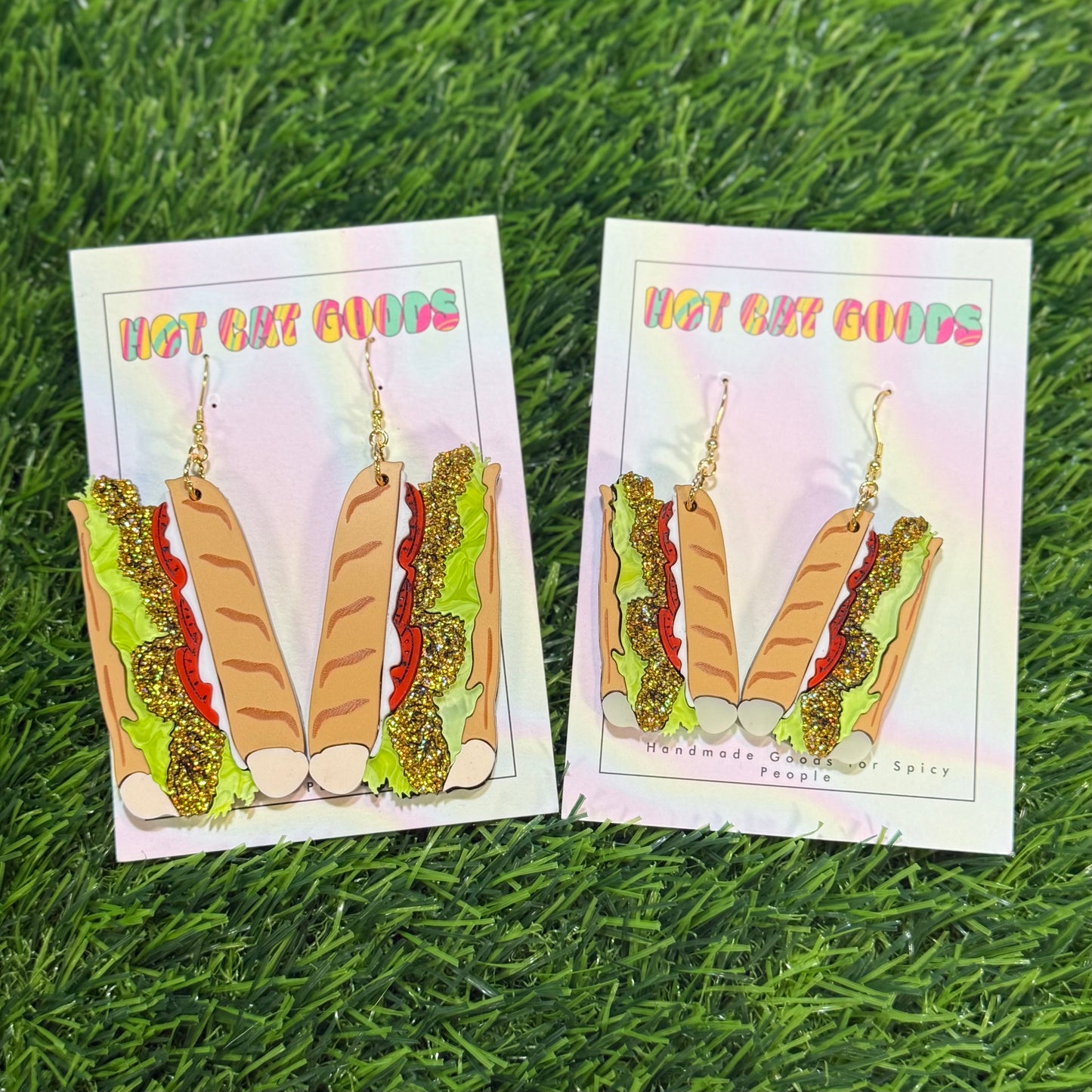 Fried Shrimp Poboy Earrings (Glitter)