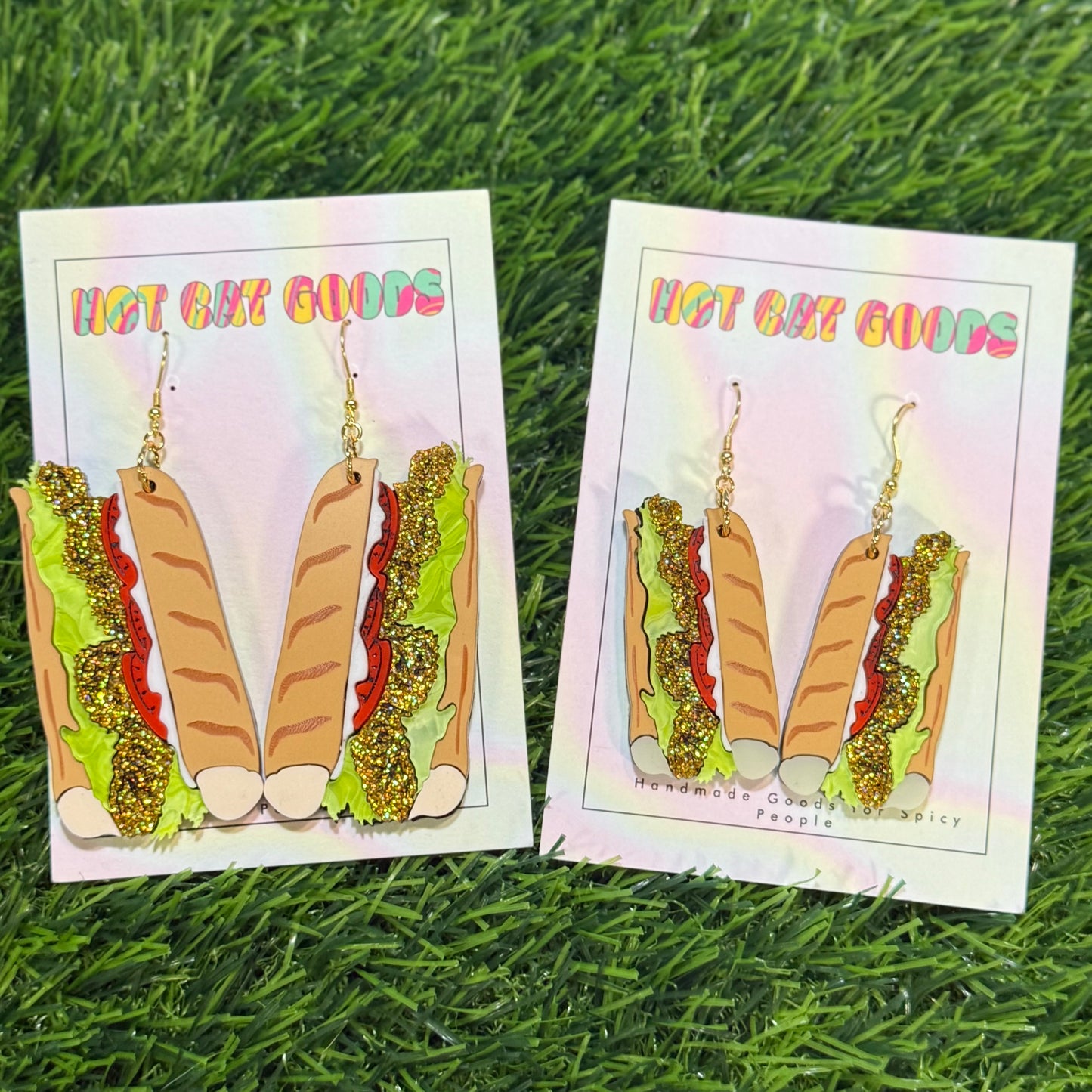 Fried Shrimp Poboy Earrings (Glitter)
