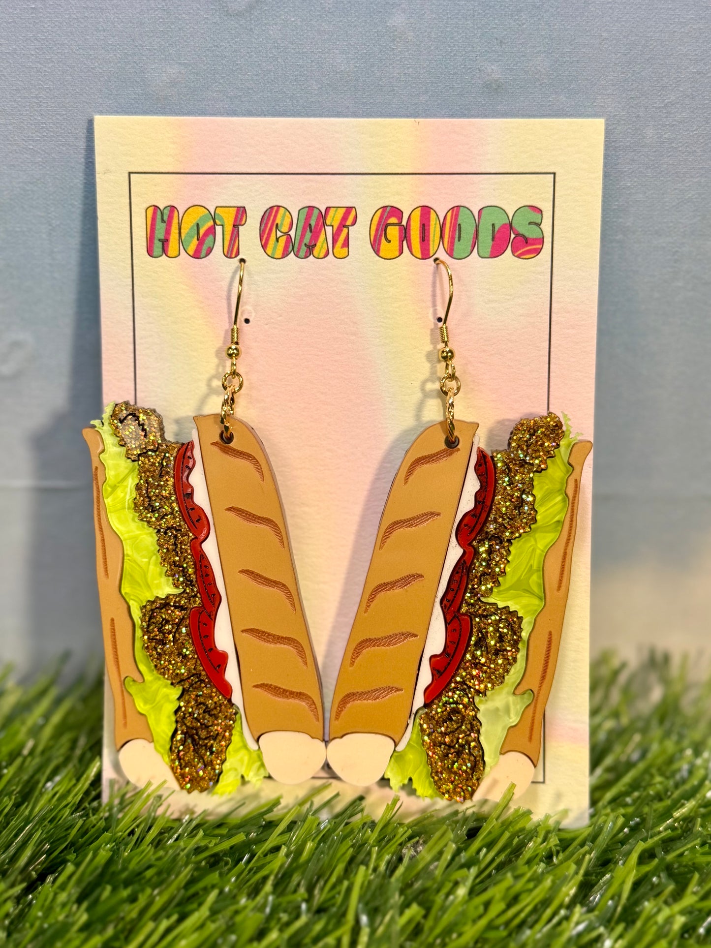 Fried Shrimp Poboy Earrings (Glitter)