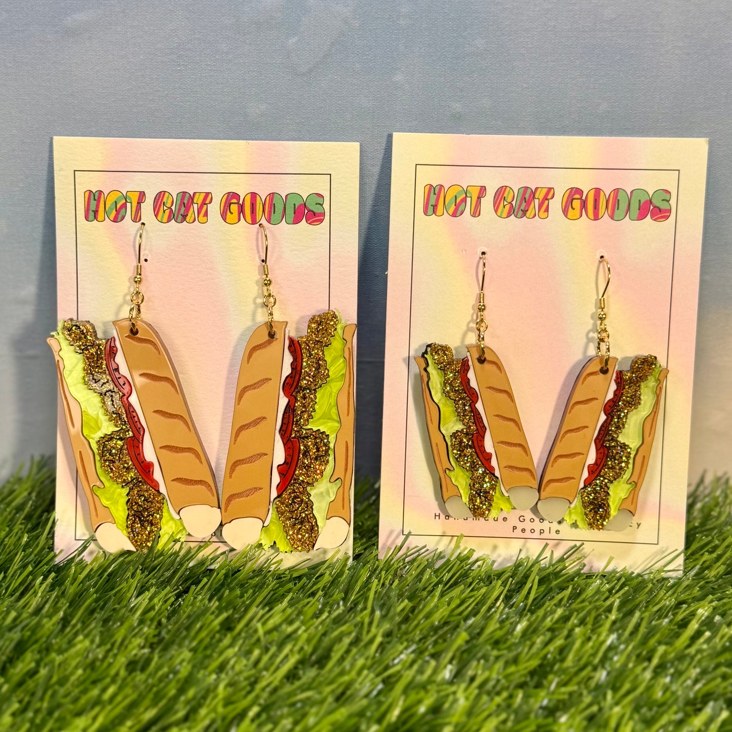 Fried Shrimp Poboy Earrings (Glitter)
